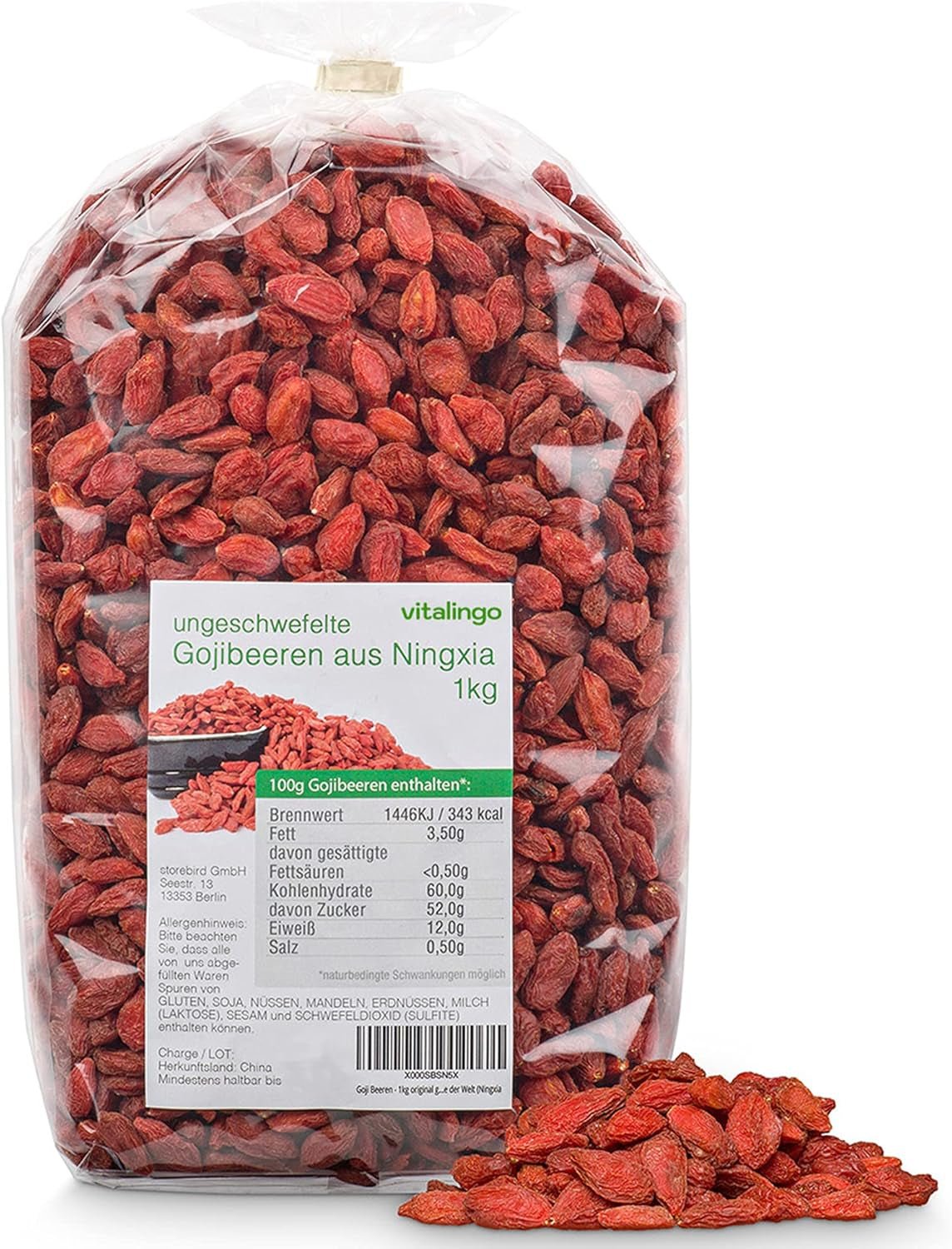 Goji berries - 1 kg de goji berries uscate și nesulfurate din una dintre cele mai bune regiuni de creștere din lume, Ningxia China Produse deshidratate Naty Shop Titlu implicit