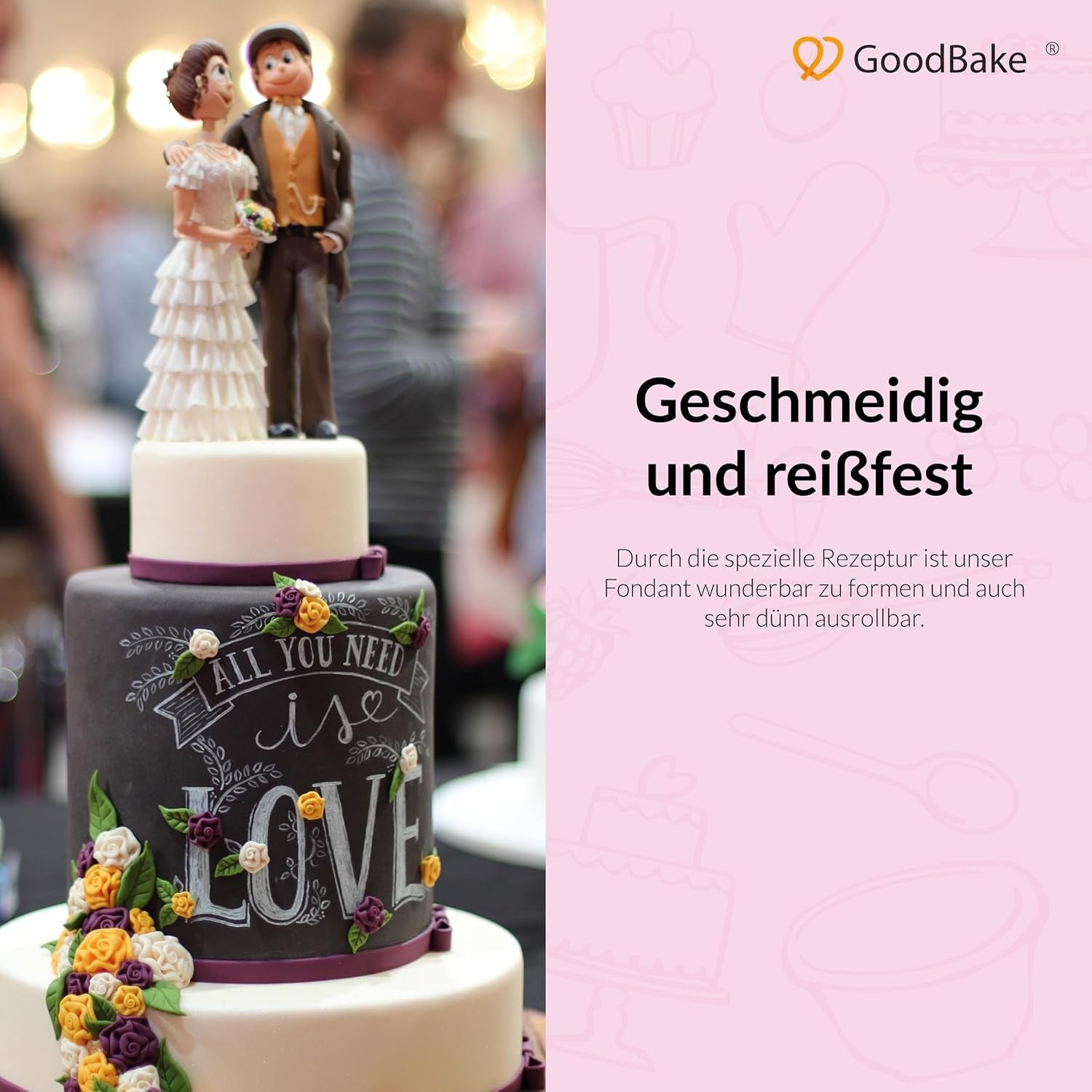 Fondant noir GoodBake 500g, fondant roulé pour enrober, façonner, décorer gâteaux, figurines, fleurs en sucre et plus encore, sans huile de palme, végétalien, sans gluten Pâte à sucre Naty Shop