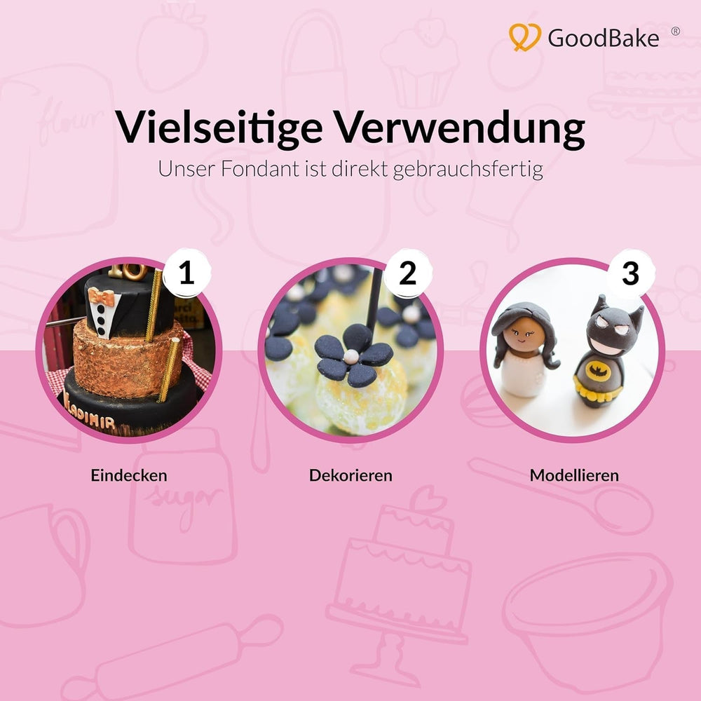 Fondant noir GoodBake 500g, fondant roulé pour enrober, façonner, décorer gâteaux, figurines, fleurs en sucre et plus encore, sans huile de palme, végétalien, sans gluten Pâte à sucre Naty Shop
