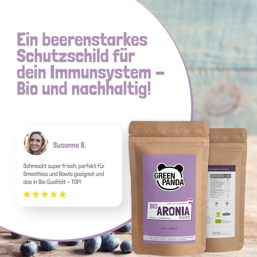 GREEN PANDA® pulbere organică de chokeberry din Austria | chokeberries uscate fin măcinate | chokeberries organice fără aditivi | alternativă regională la pudra de acai și boabe goji | 500g Produse deshidratate Naty Shop