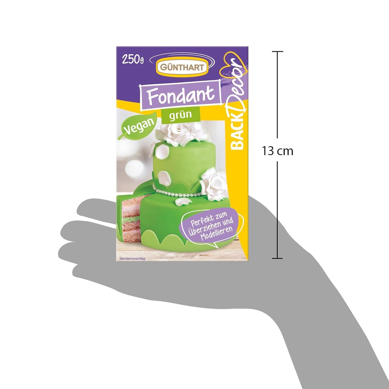 Günthart BackDecor 250 fondant vert, 100 % végétalien, sans huile de palme, indéchirable pour recouvrir les gâteaux et pâtisseries, adapté au modelage, 1 paquet (1 x 250 g) de pâte à sucre Naty Shop