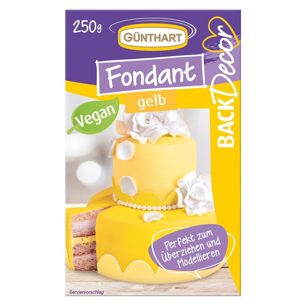 Günthart BackDecor 250 Fondant Vert 100% Vegan Sans Huile de Palme Résistant aux Déchirures Pour Recouvrir les Gâteaux et Pâtisseries Adapté au Modelage 1 Paquet (1 x 250g) Naty Shop Pâte à Sucre 250G (1 Paquet) Jaune