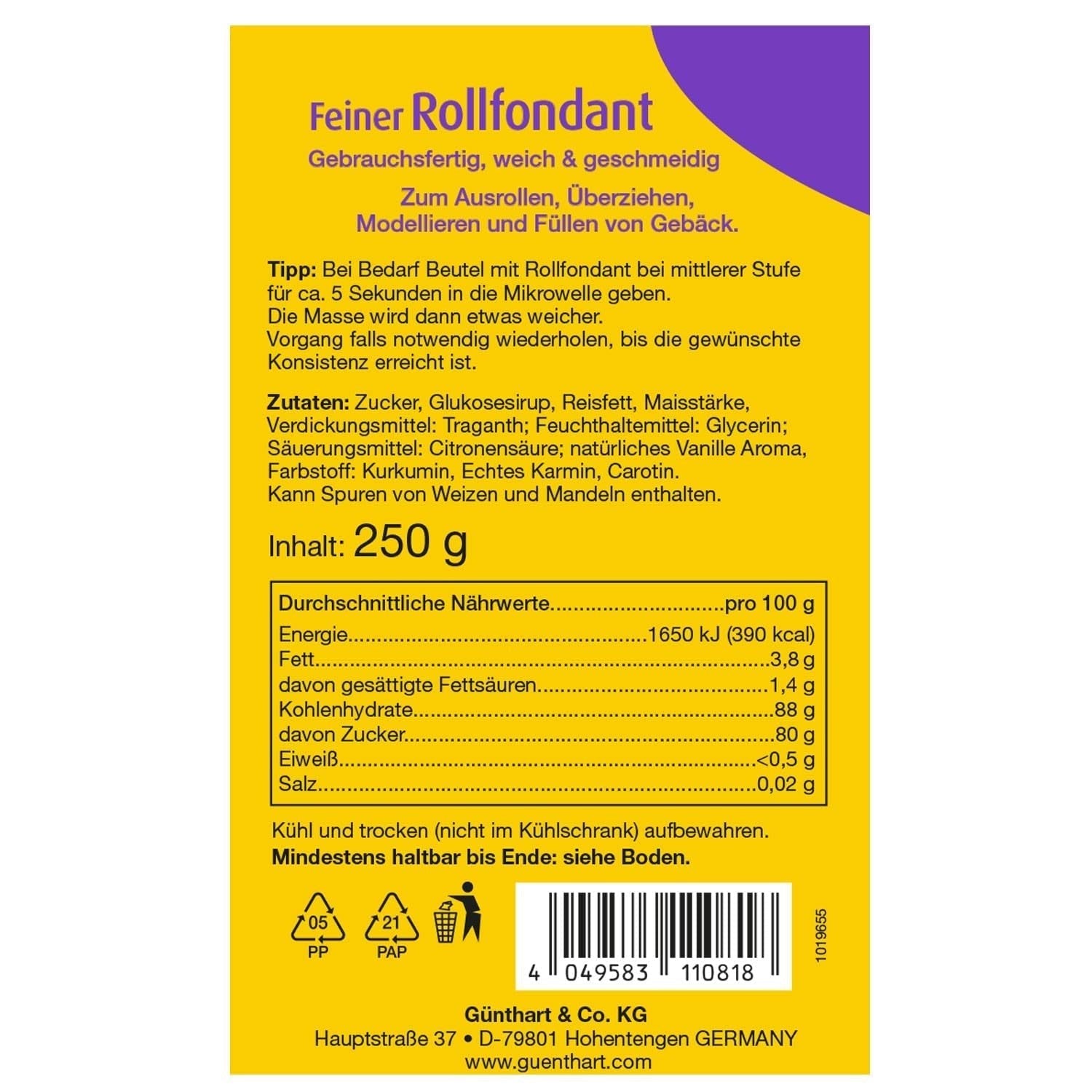 Günthart BackDecor Fondant Rouge 250 g, sans huile de palme, indéchirable pour recouvrir gâteaux et pâtisseries, adapté au modelage, lot de 2 (1 x 250 g) pâte à sucre Naty Shop