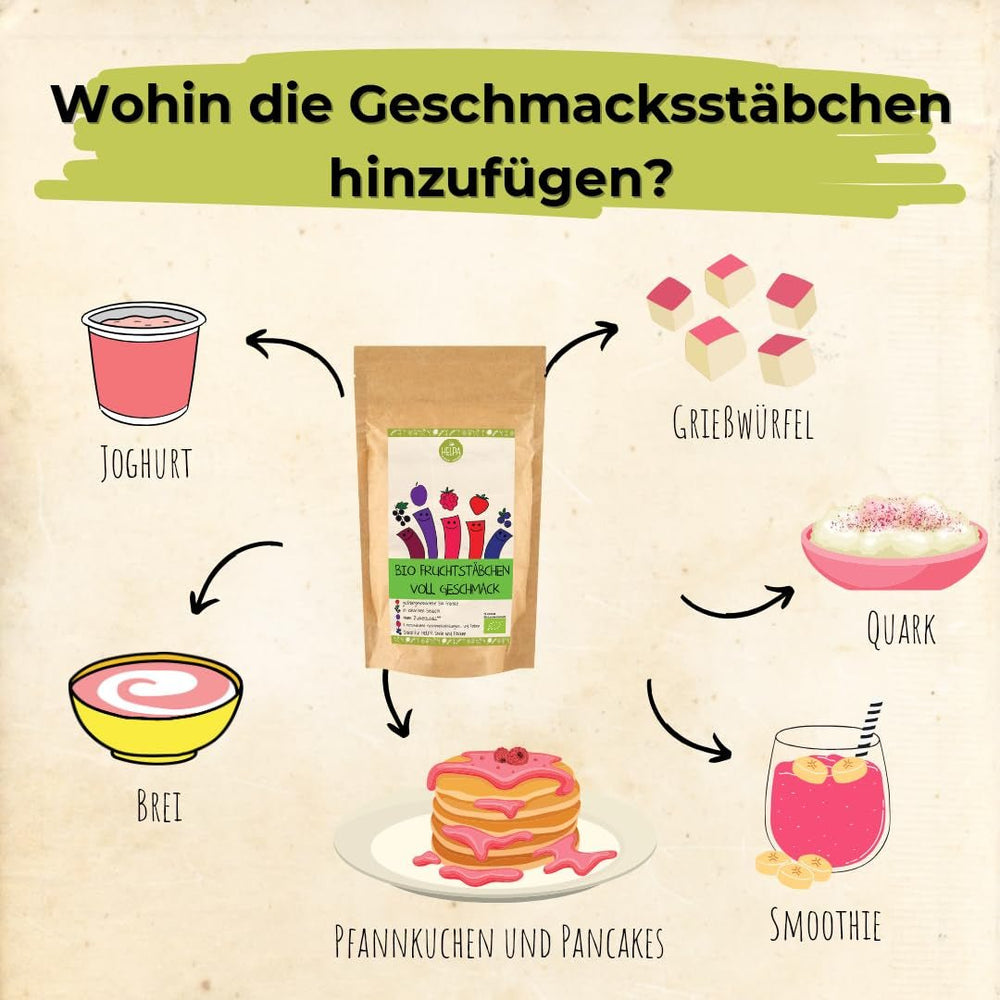 Sachets HELPA BIO à la poudre de fruits - arômes fruités - fruits - fraises - framboises - myrtilles - prunes - cassis - 100% fruits lyophilisés - alimentation bébé Produits déshydratés Naty Shop