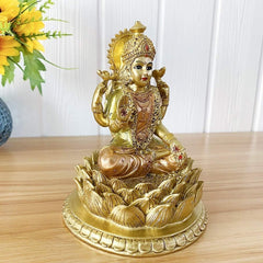 Sculpture de lotus de la déesse hindoue Laxmi – Statue du dieu indien Lakshmi Puja – Figurines d'idole Murti de l'Inde Pooja Article Cadeaux Diwali Statuettes et sculptures Naty Shop