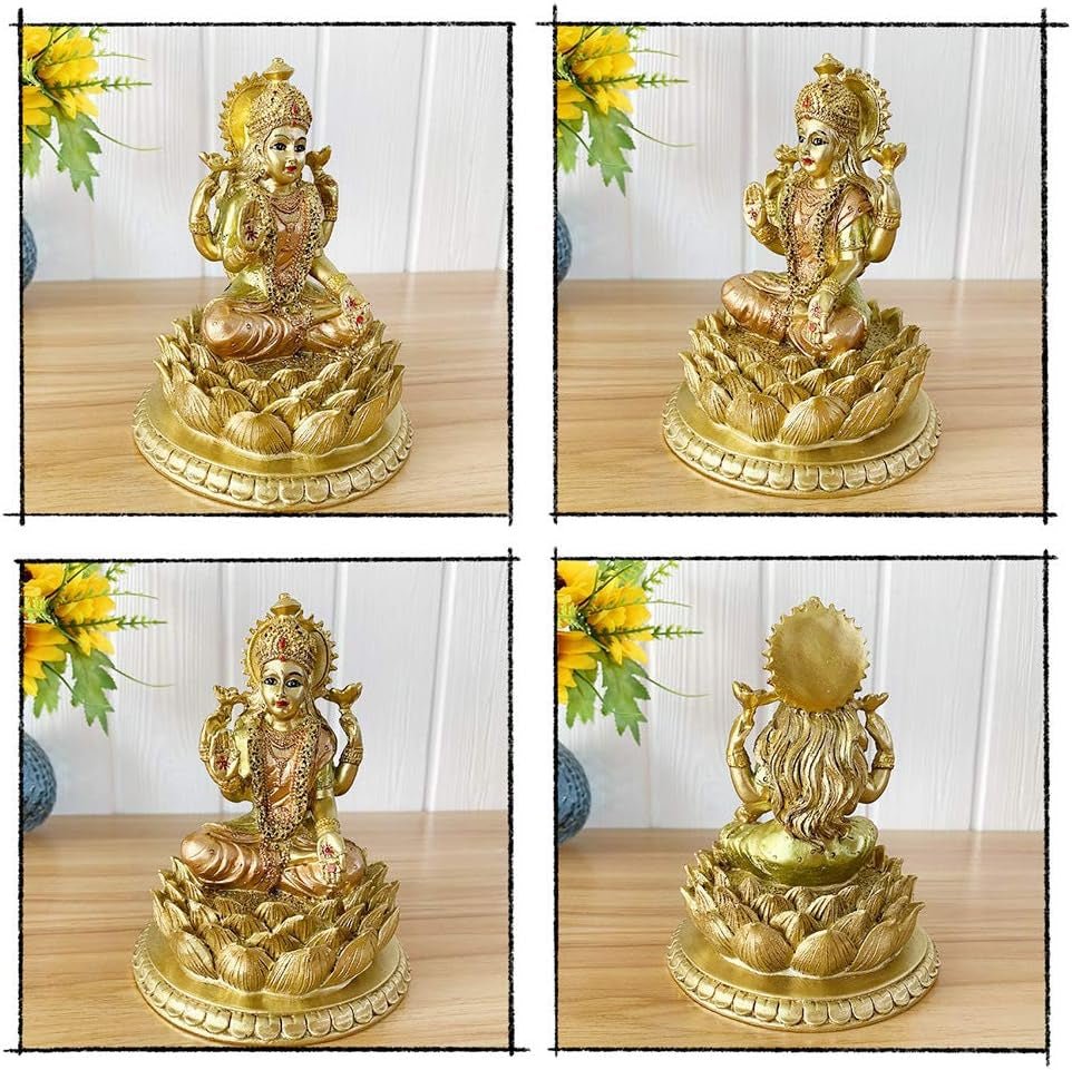 Sculpture de lotus de la déesse hindoue Laxmi – Statue du dieu indien Lakshmi Puja – Figurines d'idole Murti de l'Inde Pooja Article Cadeaux Diwali Statuettes et sculptures Naty Shop