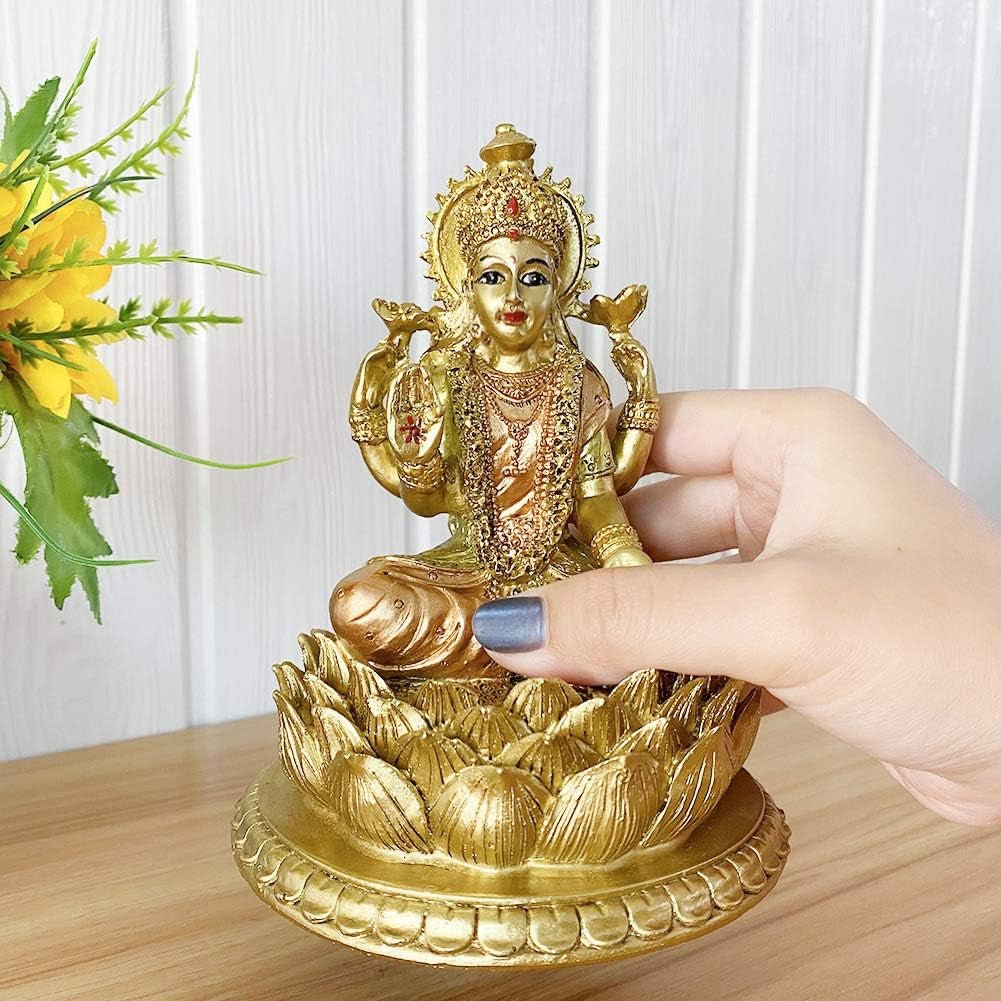 Sculpture de lotus de la déesse hindoue Laxmi – Statue du dieu indien Lakshmi Puja – Figurines d'idole Murti de l'Inde Pooja Article Cadeaux Diwali Statuettes et sculptures Naty Shop