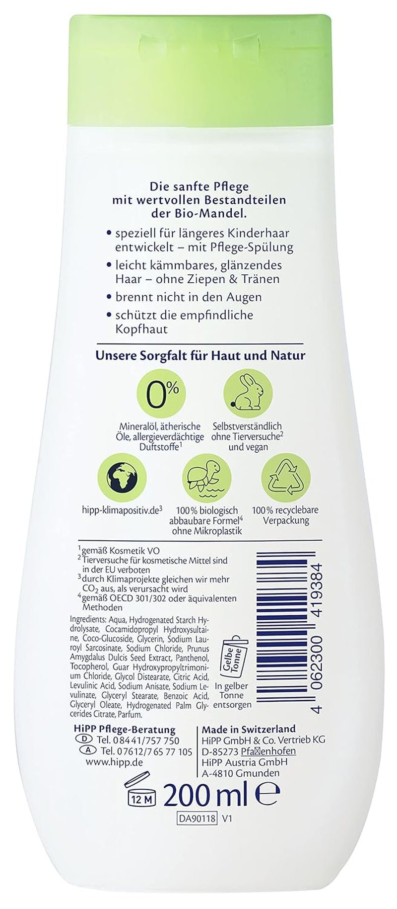 HiPP Baby Șampon + balsam delicat, pachet de 6 (6 x 200ml) Copii - Baie si Skincare Naty Shop