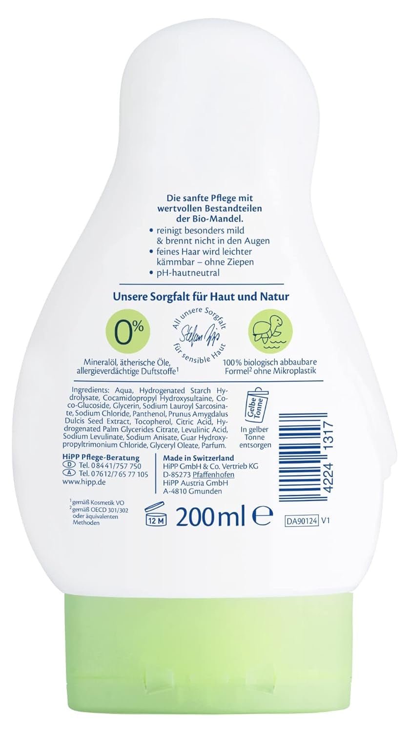 HiPP Babysanft Shampoing + Douche 2en1, pack de 6 (6 x 200 ml) Enfant - Bain et Soin Naty Shop