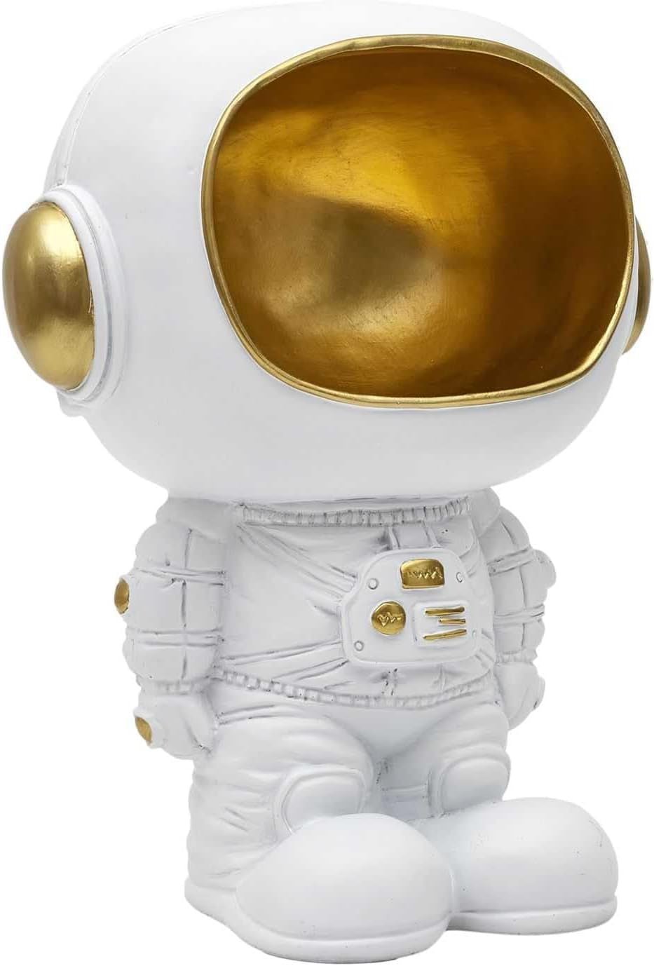 HOME DECO FACTORY, HD0160, Statue Astronaute avec vide-poche noir, objet de décoration moderne et pratique, design futuriste, idéal pour salon ou bureau, taille : 20 cm, coloris : noir et doré Naty Shop Statuettes et sculptures Blanc. Or Blanc, Ou