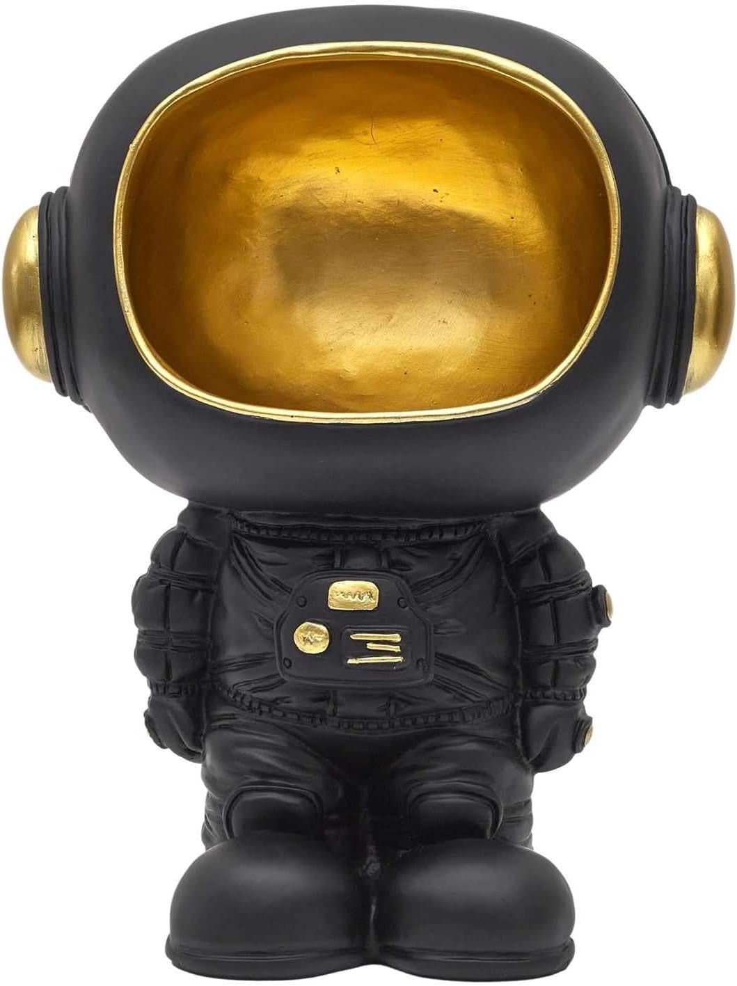 HOME DECO FACTORY, HD0160, Statue Astronaute avec vide-poche noir, objet de décoration moderne et pratique, design futuriste, idéal pour salon ou bureau, taille : 20 cm, couleur : noir et doré Statuettes et sculptures Naty Shop