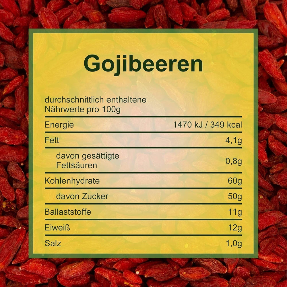 Howa Premium Goji Berries 1 KG sec - non traité, naturel - superaliment d'Asie - idéal pour cuisiner, pâtisserie ou comme collation saine - Baies de Goji 1000 g Produits déshydratés Naty Shop