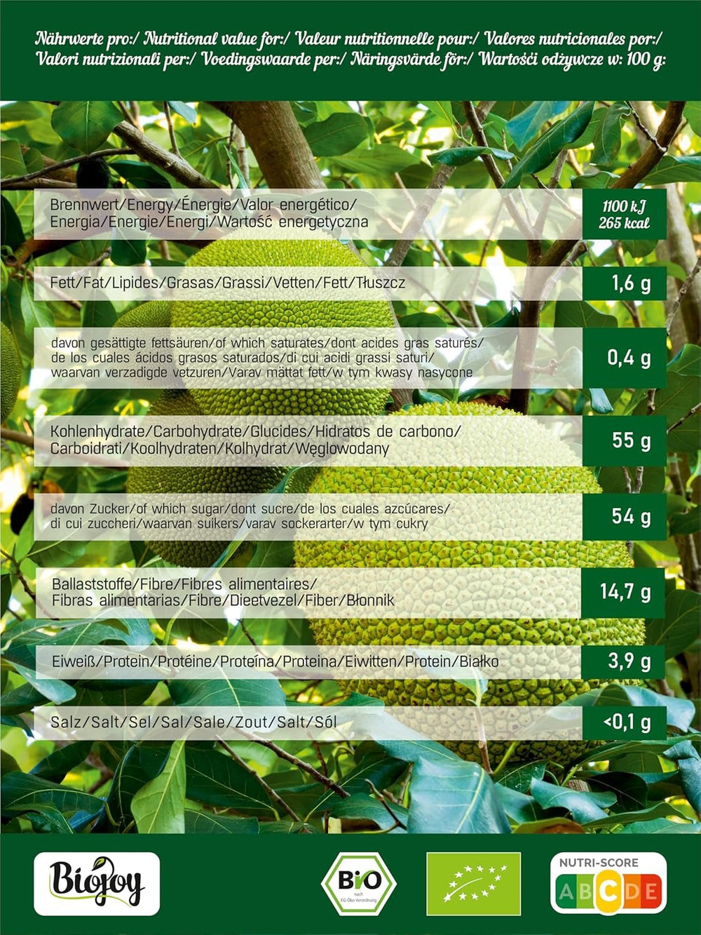 Jacquier bio Biojoy (1 kg), morceaux de jacquier séchés et non soufrés Produits déshydratés Naty Shop