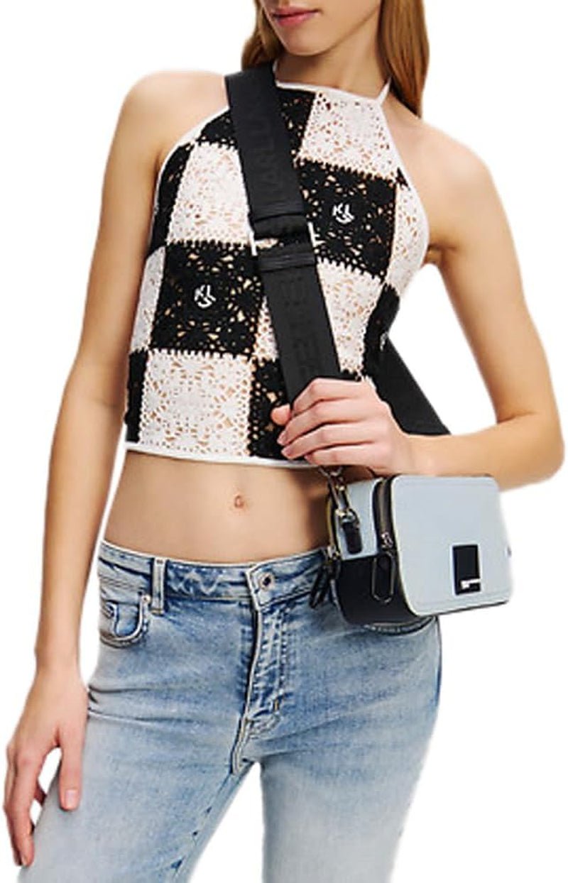 Karl Lagerfeld Jeans Women's Box Logo Camera Bag Cross Body, Albastru deschis Genti Femei Naty Shop