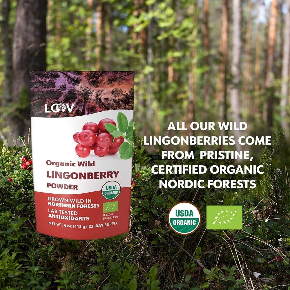 Poudre de myrtille bio LOOV, composée à 100% de myrtilles sauvages entières lyophilisées récoltées dans les forêts du nord de l'Europe, 113g, sans sucre ajouté Naty Shop Produits Déshydratés