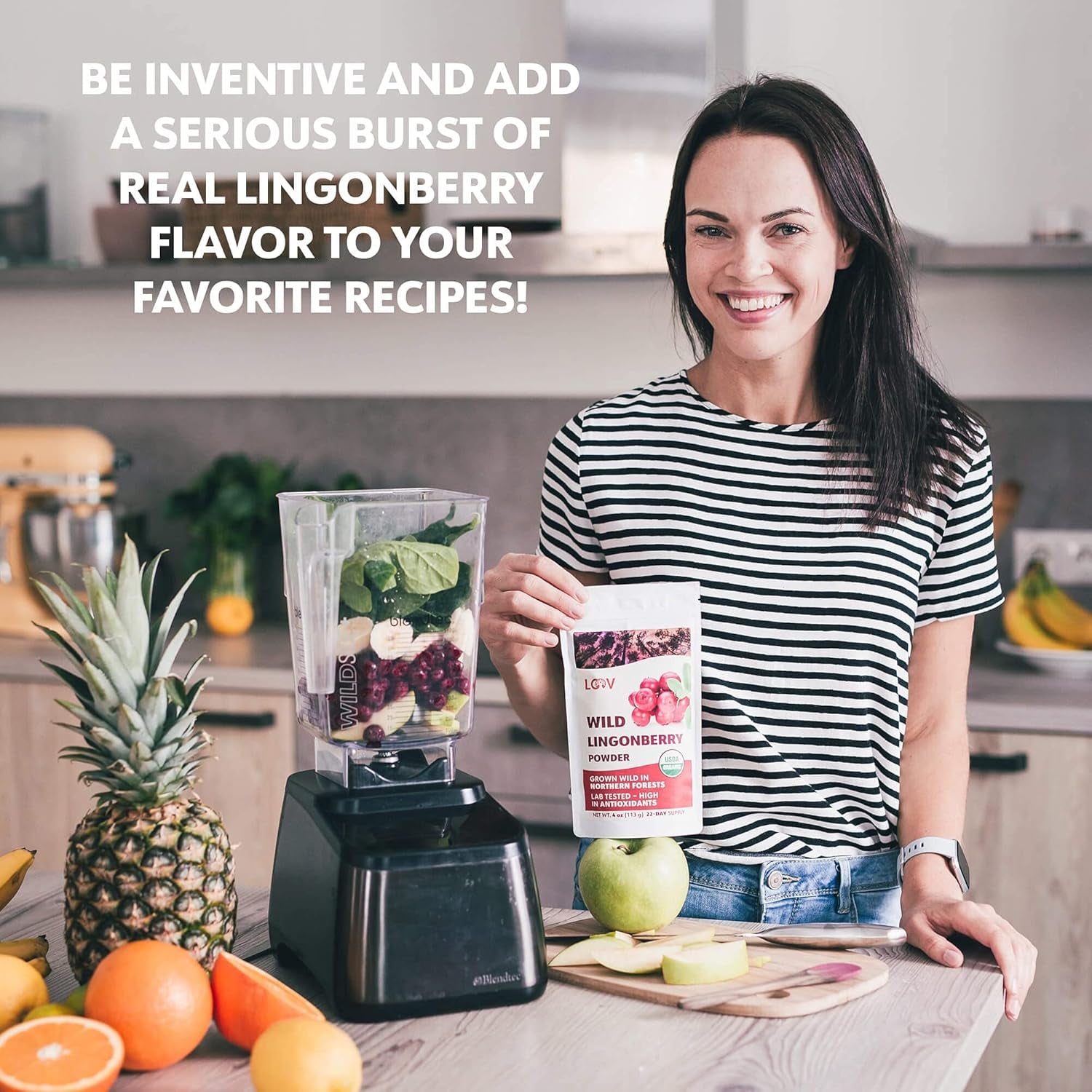 LOOV pulbere organică de afine, fabricată din afine sălbatice 100% întregi, liofilizate, recoltate în pădurile din nordul Europei, 113 g, fără zahăr adăugat Produse deshidratate Naty Shop