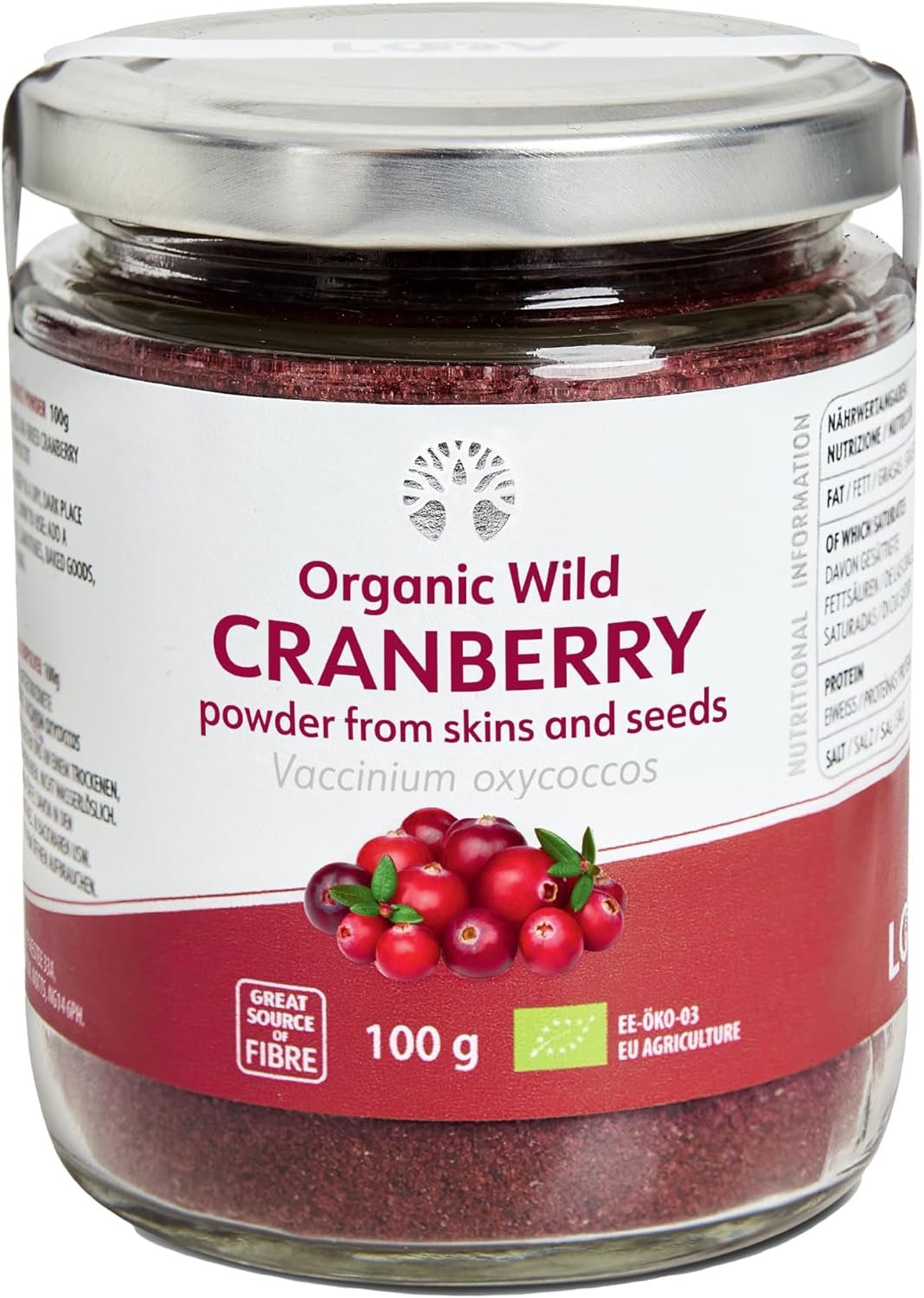 LOOV Poudre de Myrtille Bio à base de myrtilles entières sauvages lyophilisées récoltées dans les forêts d'Europe du Nord 113 g Produits déshydratés sans sucre ajouté Naty Shop 100 G Poudre de Son de Canneberge