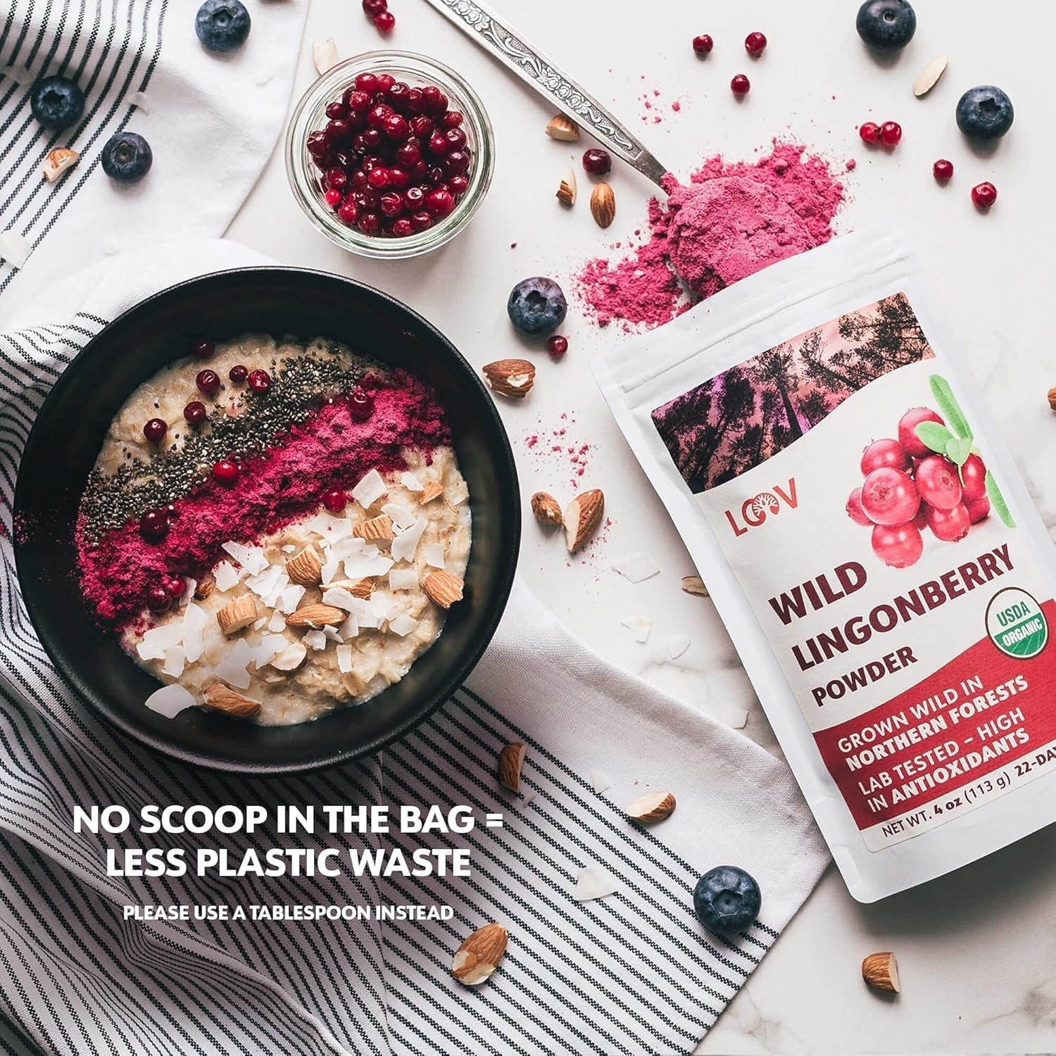 LOOV pulbere organică de afine, fabricată din afine sălbatice 100% întregi, liofilizate, recoltate în pădurile din nordul Europei, 113 g, fără zahăr adăugat Produse deshidratate Naty Shop