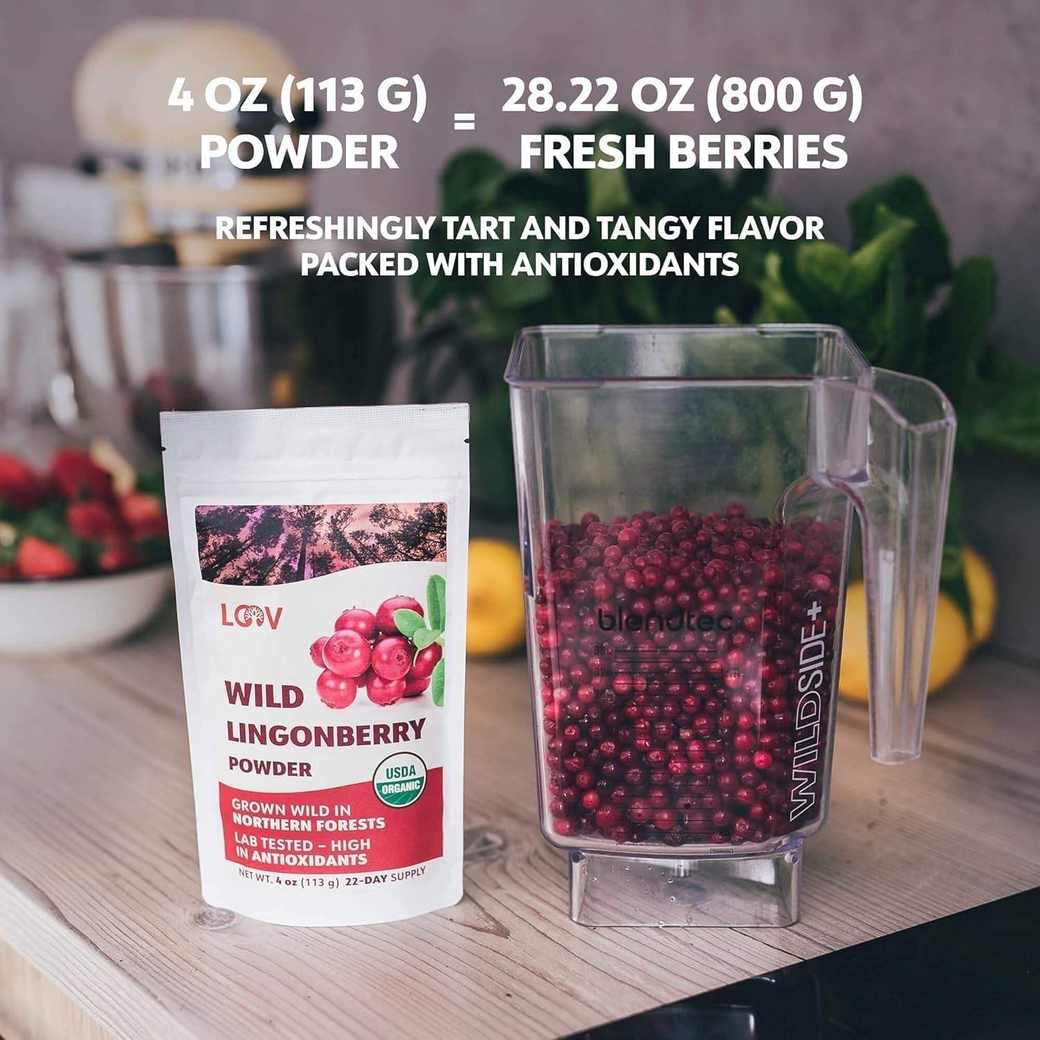 Poudre de myrtille bio LOOV, composée à 100% de myrtilles sauvages entières lyophilisées récoltées dans les forêts du nord de l'Europe, 113g, sans sucre ajouté Naty Shop Produits Déshydratés