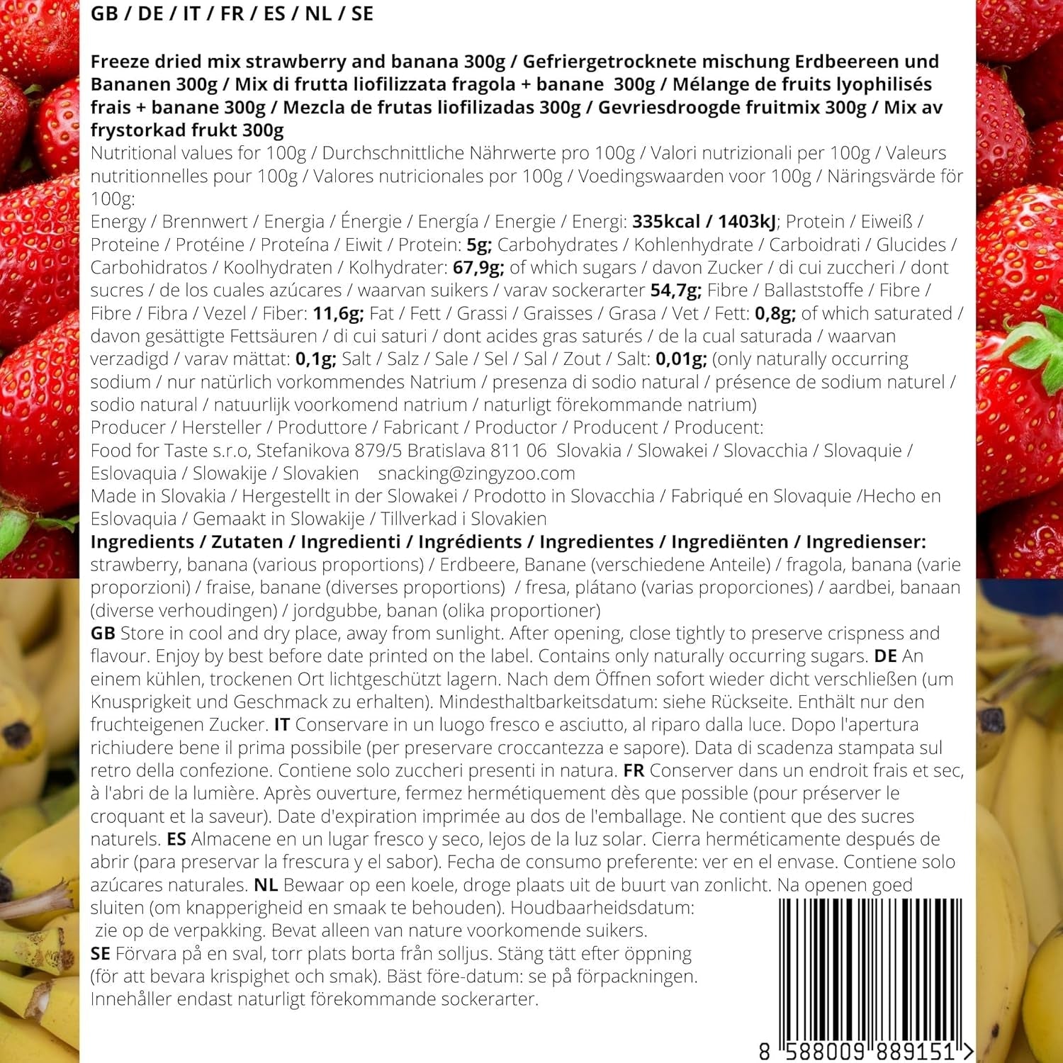 Mélange de fruits lyophilisés ErdBana XL 300g | Bananes lyophilisées + fraises lyophilisées Coffret dégustation fruits lyophilisés | Mélange de fruits lyophilisés fraise et banane | ZingyZoo Produits déshydratés Naty Shop