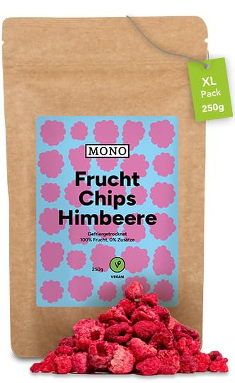 Chips lyophilisées Mono - 300g de chips de fraises à partir de fraises 100% naturelles - fruits tropicaux séchés - fraises séchées - snack pour muesli et desserts - chips de fraises Produits déshydratés Naty Shop Framboises