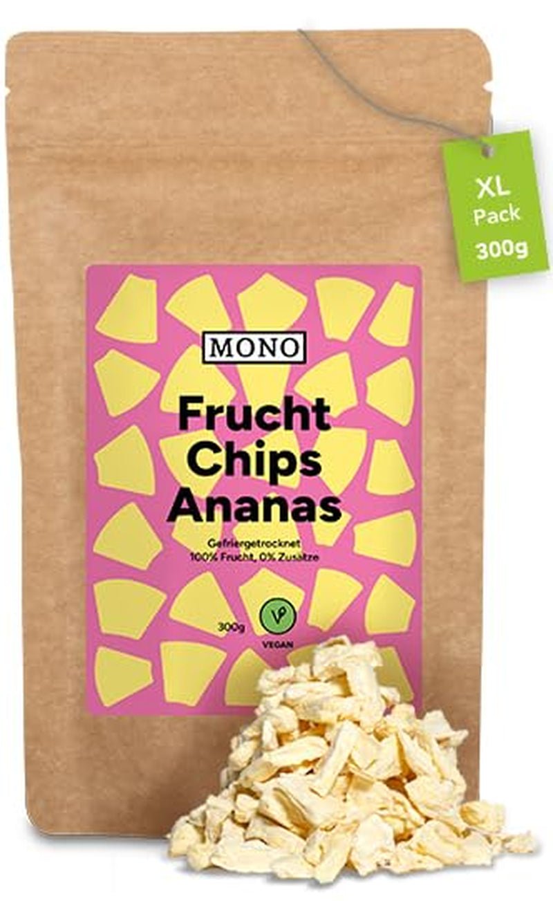 Chips lyophilisées Mono - 300g de chips de fraises à partir de fraises 100% naturelles - fruits tropicaux séchés - fraises séchées - snack pour muesli et desserts - chips de fraises Produits déshydratés Naty Shop Chips d'ananas