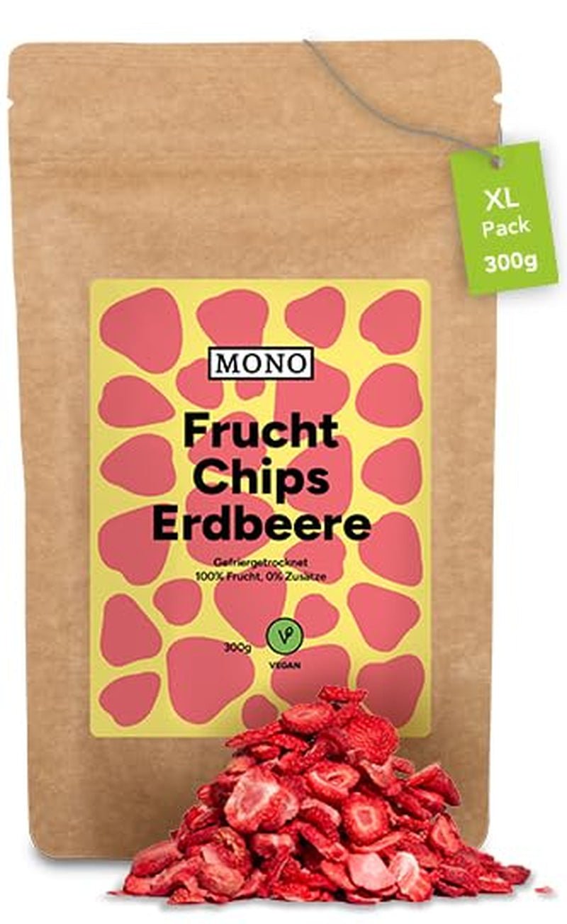 Chips lyophilisées Mono - 300g de chips de fraises à partir de fraises 100% naturelles - fruits tropicaux séchés - fraises séchées - snack pour muesli et desserts - chips de fraises Produits déshydratés Naty Shop Fraises