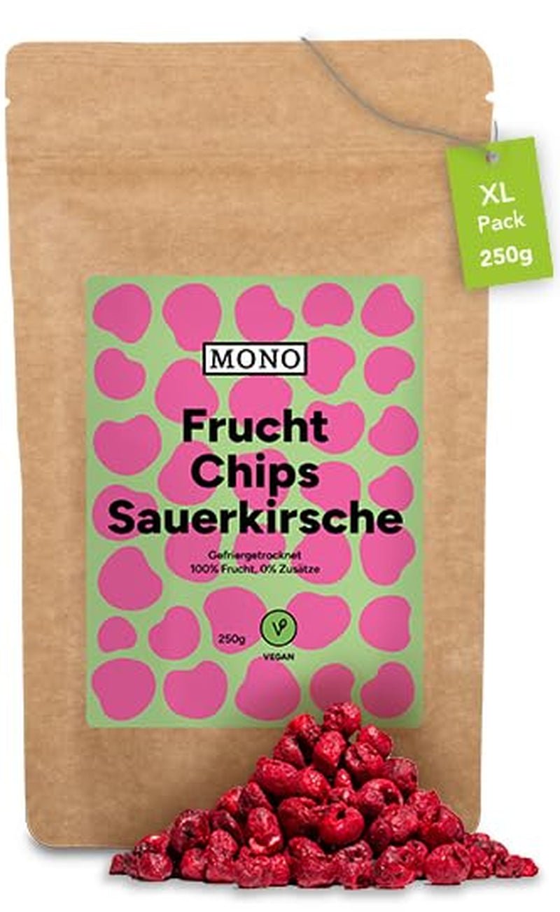 Chips lyophilisées Mono - 300g de chips de fraises à partir de fraises 100% naturelles - fruits tropicaux séchés - fraises séchées - snack pour muesli et desserts - chips de fraises Produits déshydratés Naty Shop Cerises amères