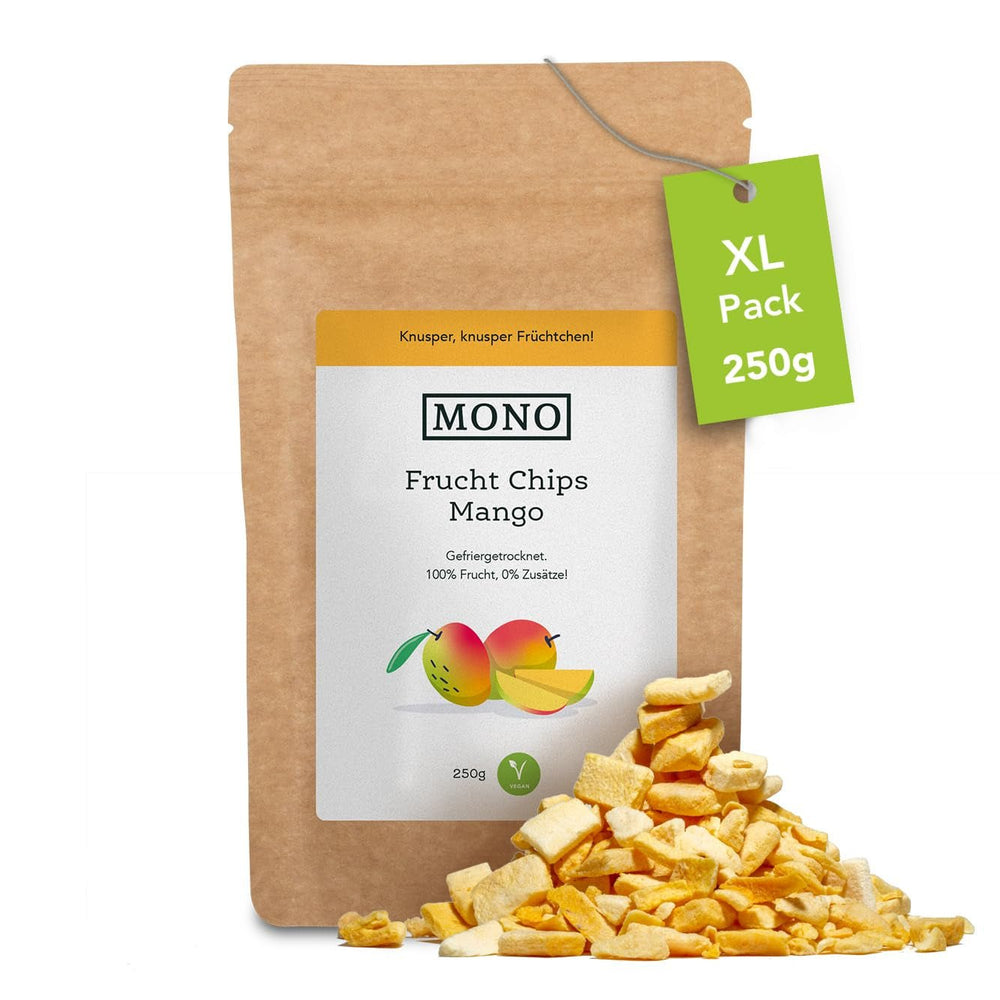 Chips lyophilisées Mono - 300g de chips de fraises à base de fraises 100% naturelles - fruits tropicaux séchés - fraises séchées - snack pour muesli et desserts - chips de fraises Produits déshydratés Naty Shop Mangue
