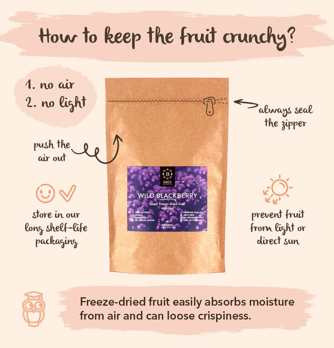 Mûres sauvages BRIX | Mûres sauvages naturelles, séchées 95 g | Prix ​​du Grand Goût pour les Baies Séchées | Sans OGM, sans gluten, végétalien, vitamines retenues Naty Shop Produits déshydratés