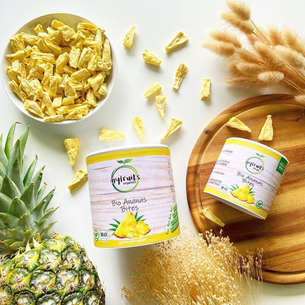 Ananas lyophilisé bio myfruits, 300g, fruits secs sans additifs, 100% ananas en gros morceaux, fruits lyophilisés pour muesli ou en snack Produits déshydratés Naty Shop