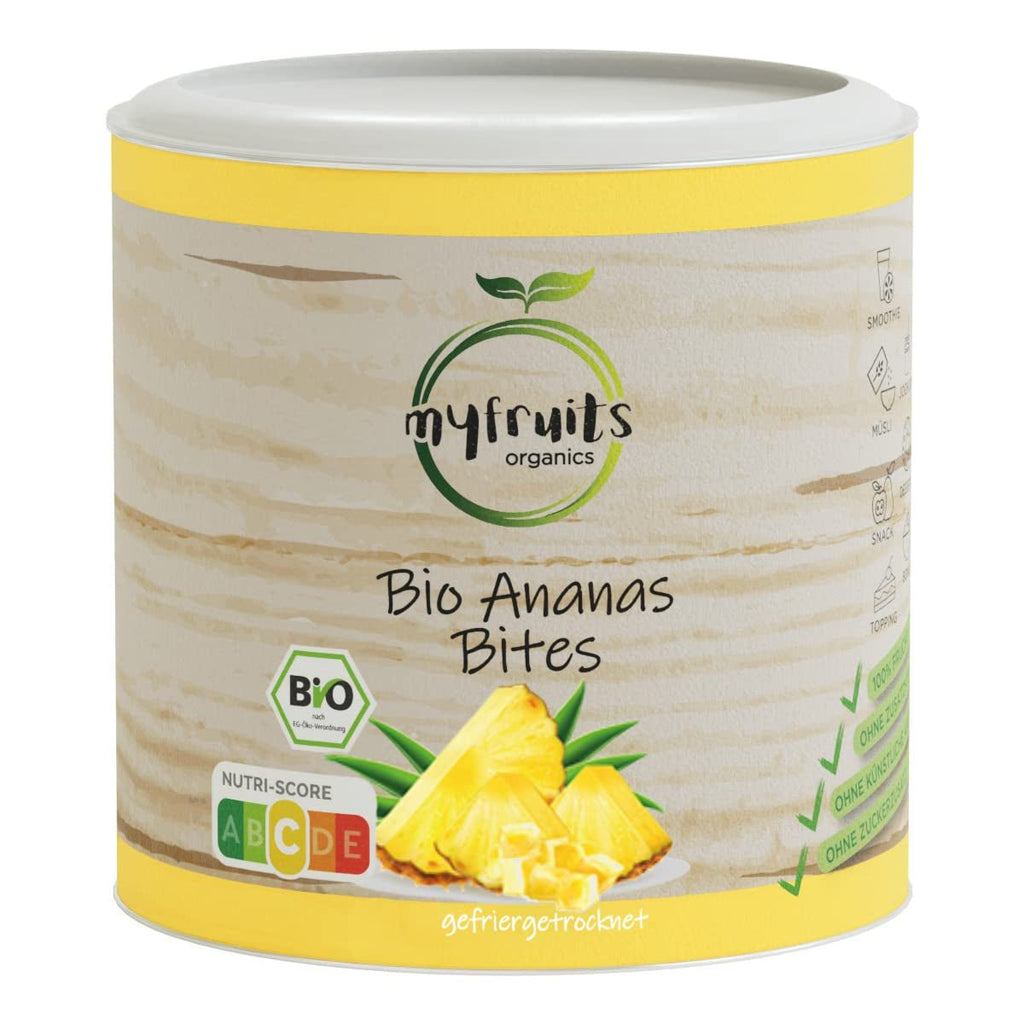 myfruits ananas organic liofilizat, 300g, fructe uscate fără aditivi, 100% ananas în bucăți mari, fructe liofilizate pentru muesli sau ca gustare Produse deshidratate Naty Shop 85 Gram