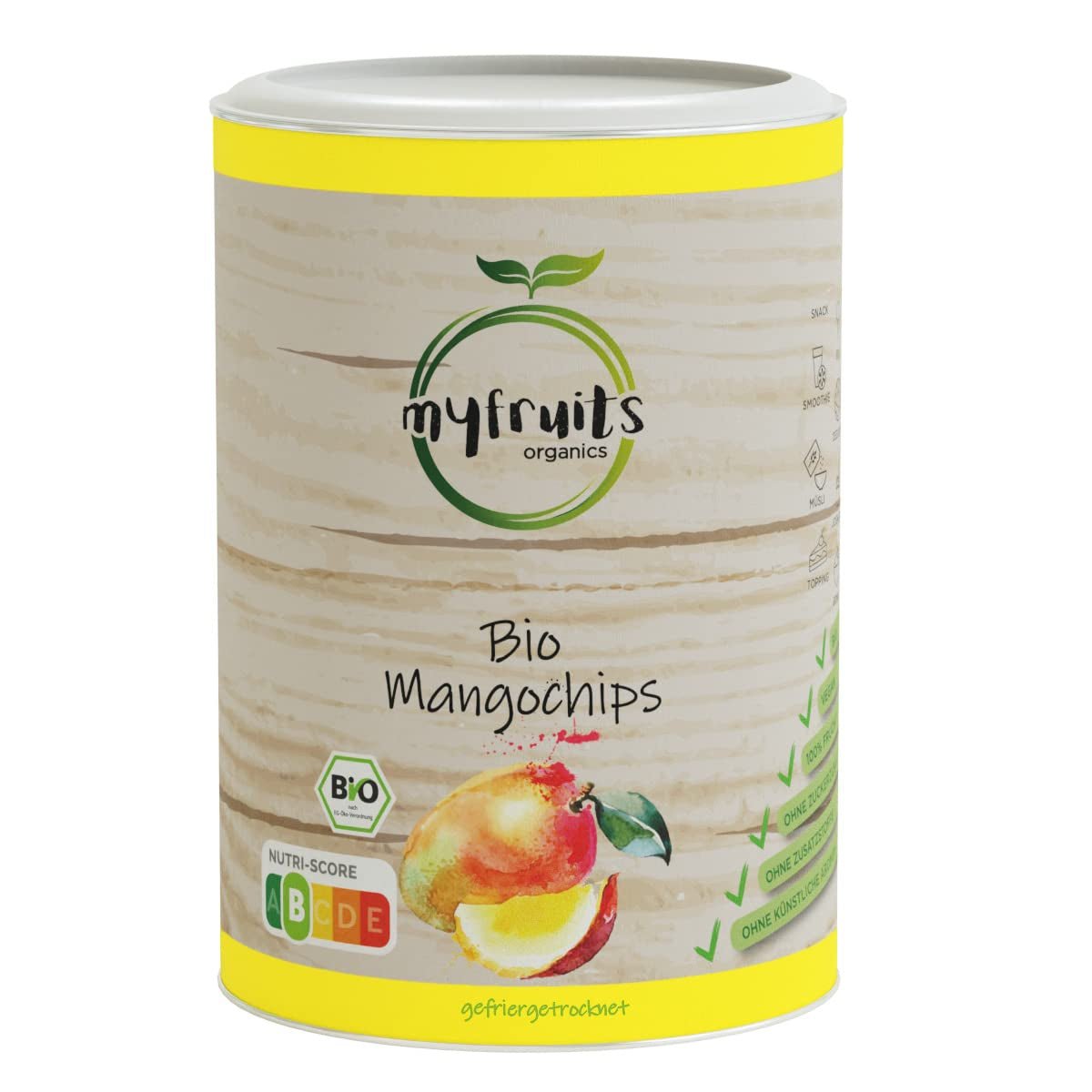 myfruits mango organic, fructe liofilizate, 300g, chipsuri de fructe, fără aditivi, 100% mango, fructe liofilizate și uscate pentru muesli sau gustări... Produse deshidratate Naty Shop 100 G (1 pachet)