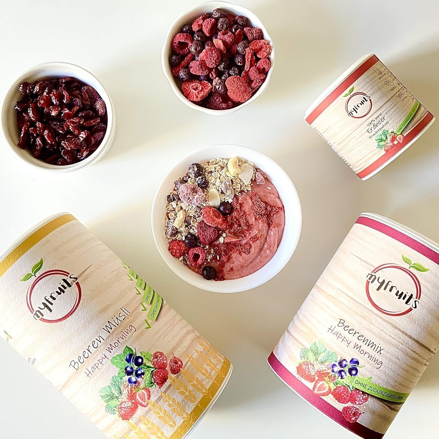 myfruits berry mix, 300g, mélange de fruits et baies lyophilisés, sans sucre ajouté, fraises, framboises, groseilles, mélange de fruits secs Produits déshydratés Naty Shop