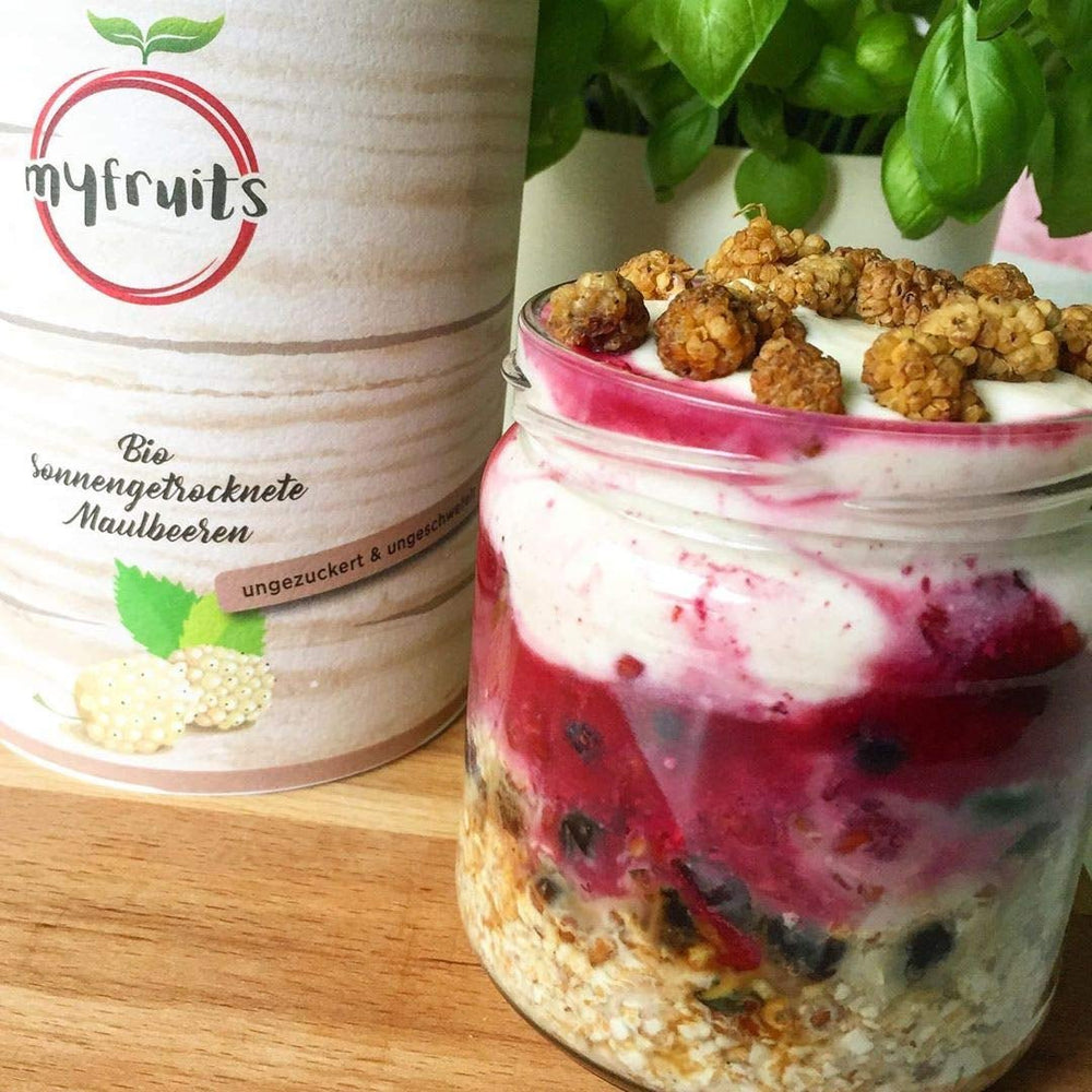 Mûres séchées bio myfruits, 750g, séchées au soleil, sans additifs. Issu de l'agriculture biologique certifiée, les mûres blanches séchées produits déshydratés Naty Shop