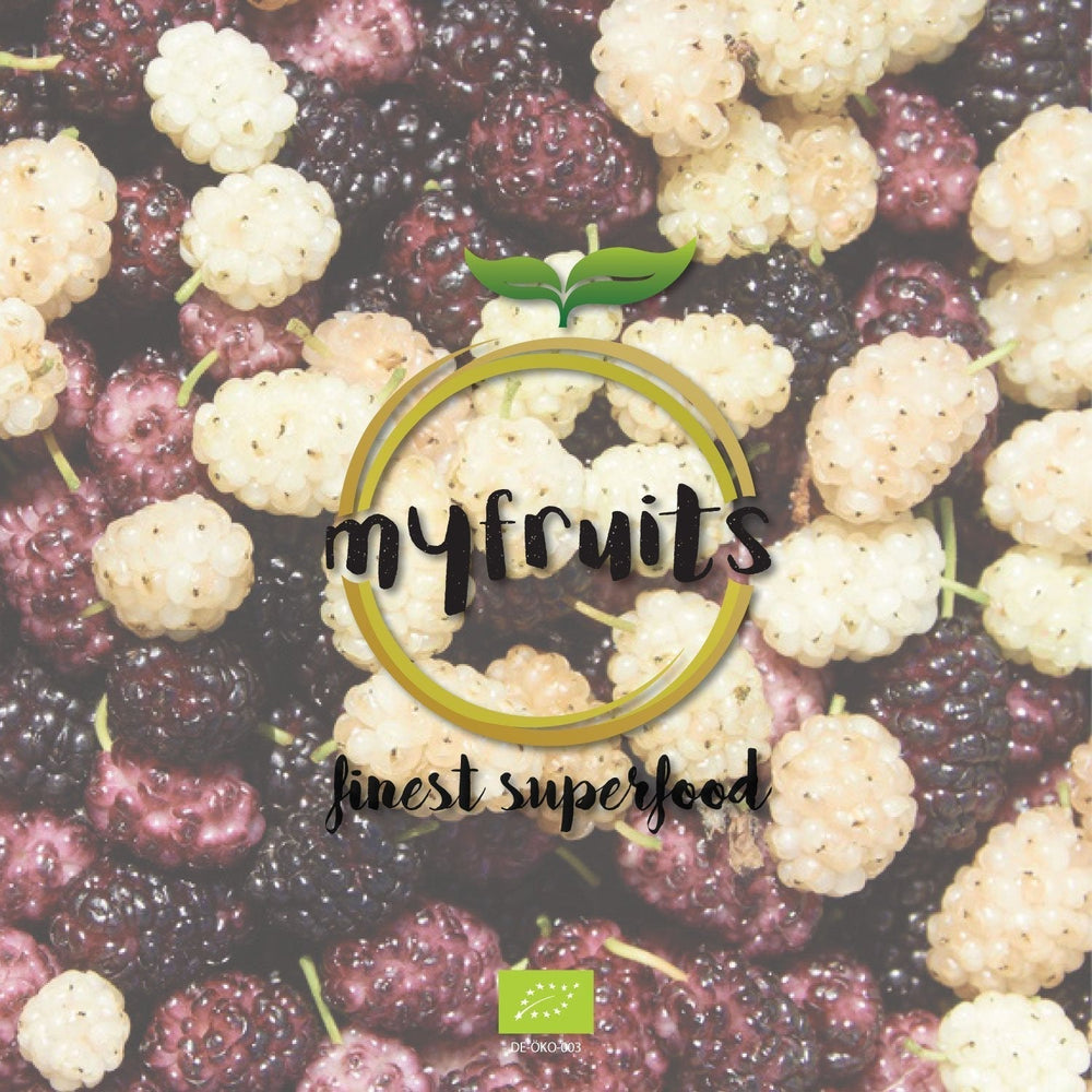 Mûres séchées bio myfruits, 750g, séchées au soleil, sans additifs. Issu de l'agriculture biologique certifiée, les mûres blanches séchées produits déshydratés Naty Shop