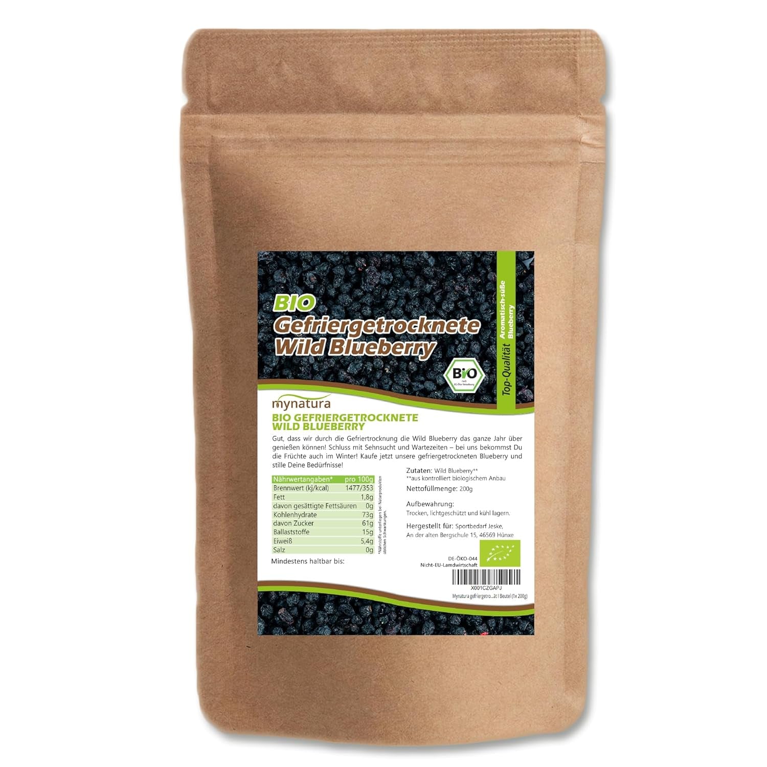 Mynatura Myrtilles sauvages lyophilisées bio I Myrtilles I Fruits I Baies I Produit naturel I Qualité Bio I Sachet (1x 200g) Produits déshydratés Naty Shop 200 G (1 paquet)