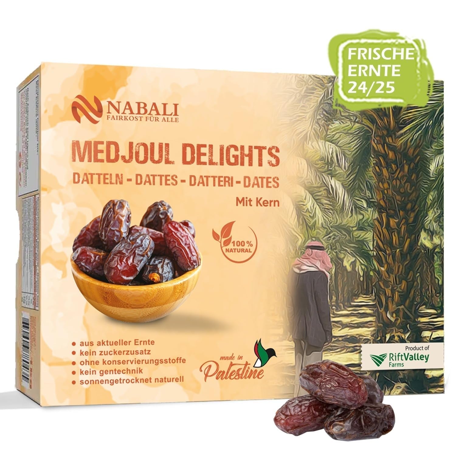 NABALI FAIRKOST 2KG Medjool - Dattes Medjoul Delight Qualité I 100% naturel aromatisé frais et vegan I Dattes Medjool sans conservateur sucrées comme le miel et caramélisées (2KG) Produits déshydratés Naty Shop 1 kg (1 paquet)