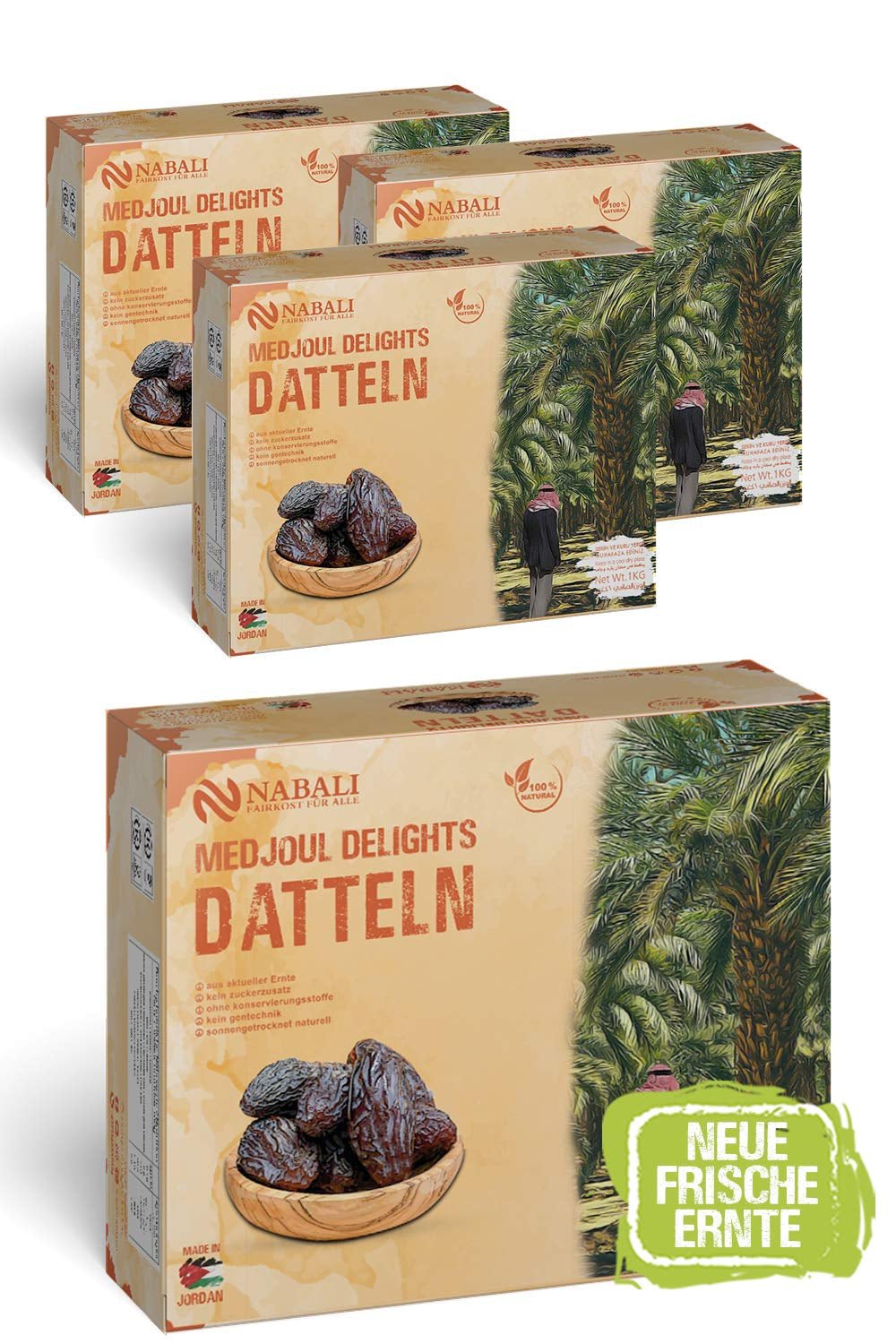 NABALI FAIRKOST 2KG Medjool - Dattes Medjoul Delight Qualité I 100% naturel aromatisé frais et vegan I Dattes Medjool sans conservateur sucrées comme le miel et caramélisées (2KG) Produits déshydratés Naty Shop 4 kg (pack de 4)
