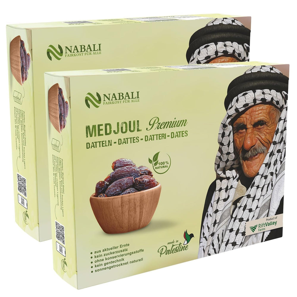 NABALI FAIRKOST FOR ALL Dattes Medjool Medjoul de Palestine - 100% naturel vegan aromatique traditionnel frais et oriental I sans conservateurs 5 kg (1 paquet), Small/Medium Produits déshydratés Naty Shop 5 kg (pack de 2) Large/Jumbo