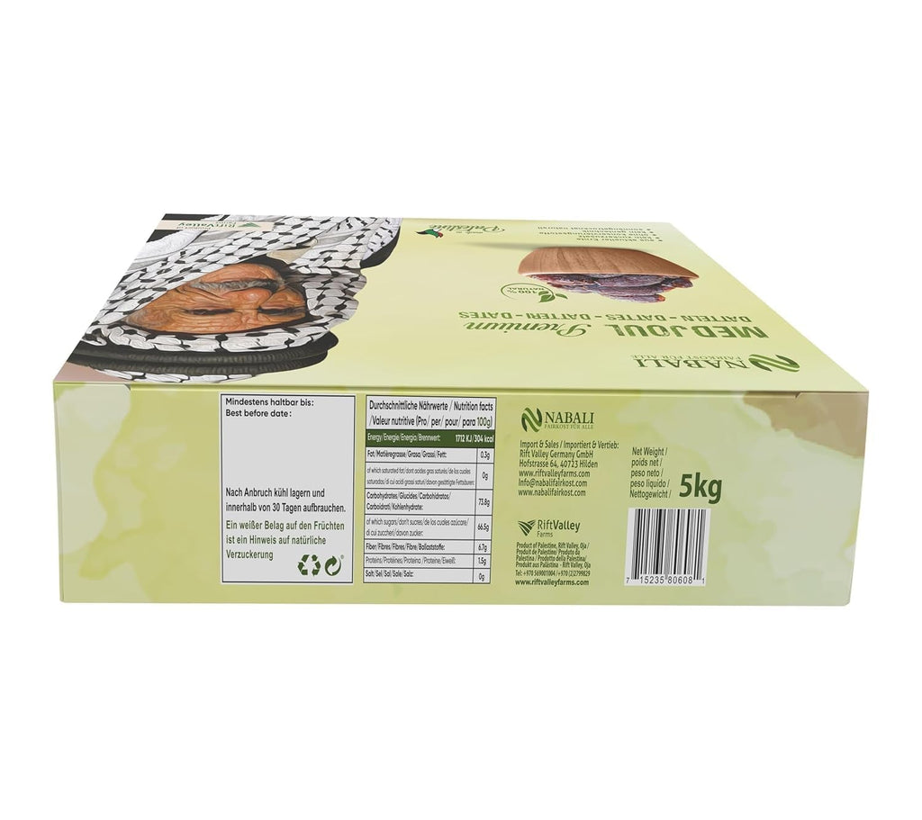 NABALI FAIRKOST FOR ALL Curmale Medjool Medjoul din Palestina - 100% naturale vegan aromate tradiționale proaspete și orientale I fără conservanți 5 kg (1 pachet), Small/Medium Produse deshidratate Naty Shop