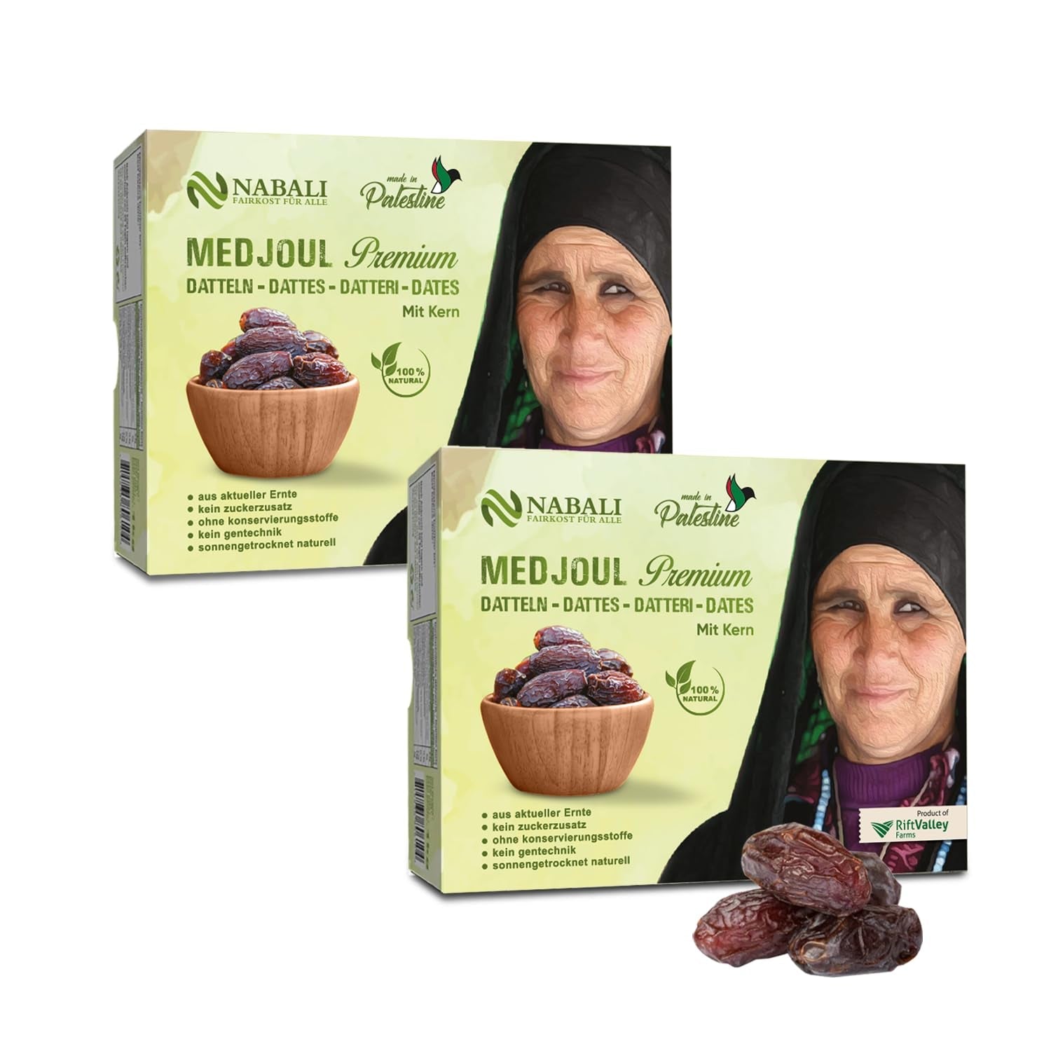 NABALI FAIRKOST FOR ALL Dattes Medjool Medjoul de Palestine - 100% naturel vegan aromatique traditionnel frais et oriental I sans conservateurs 5 kg (1 paquet), Small/Medium Produits déshydratés Naty Shop 1kg (pack de 2) Large/Jumbo