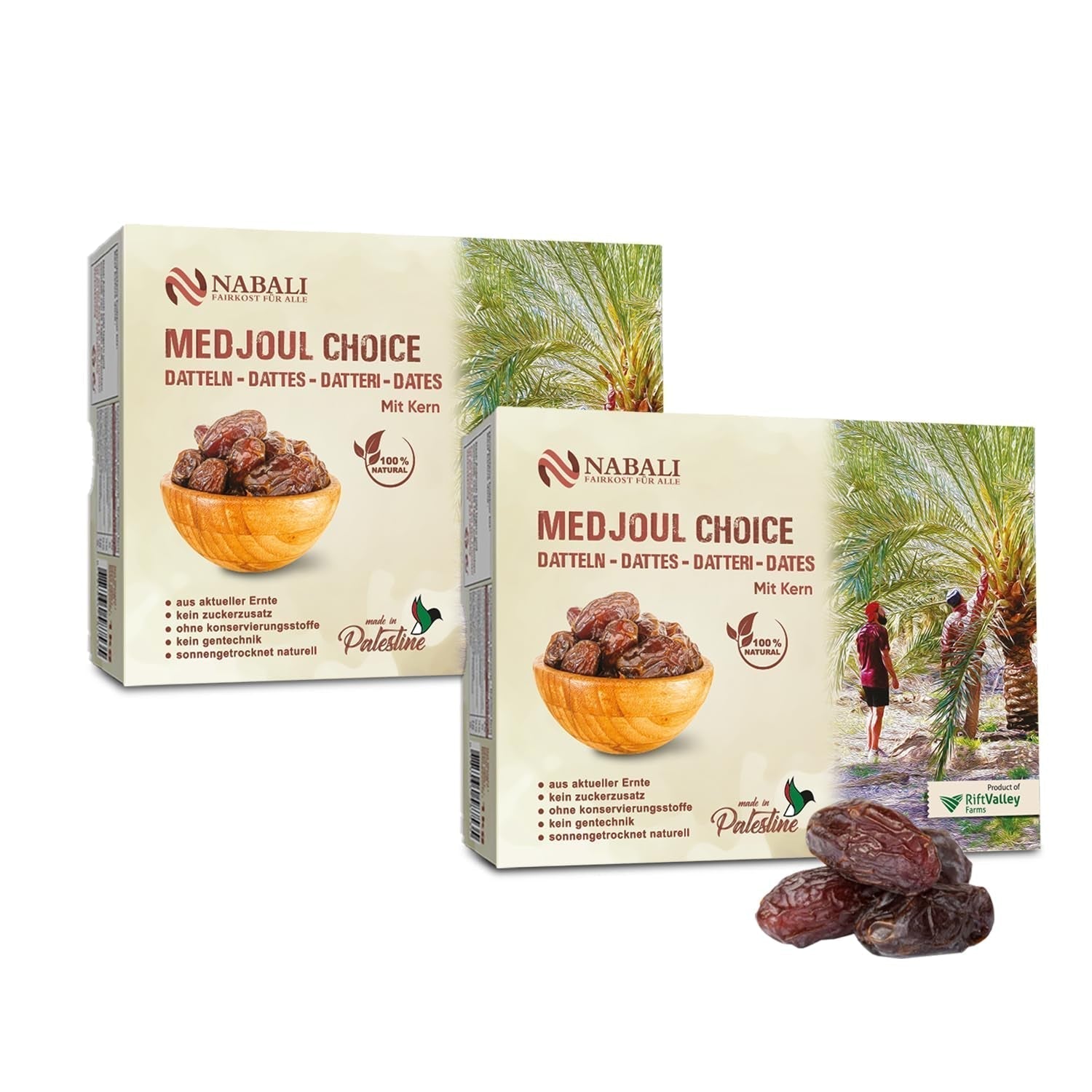NABALI FAIRKOST FOR ALL Medjoul - Medjool Dattes Choix I - 100% naturel aromatique frais oriental doux I sucré comme le miel et caramélisé I Origine : Palestine I (1x1KG) Produits déshydratés Naty Shop 2 kg (1 paquet)