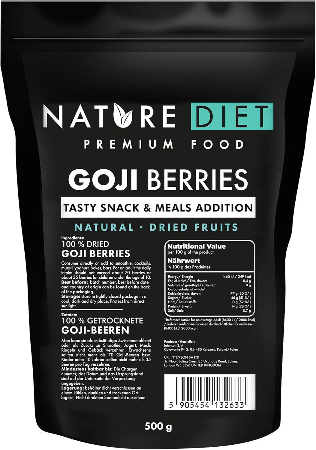 Nature Diet - Baies de Goji 1000 g | Baies séchées | Snack santé Naty Shop produits déshydratés 500G