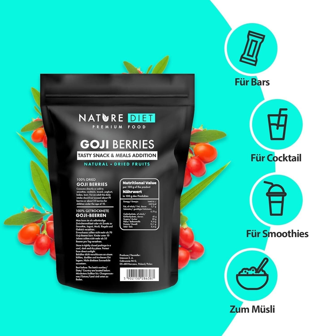 Nature Diet - Baies de Goji 1000 g | Baies séchées | Snack santé Naty Shop produits déshydratés