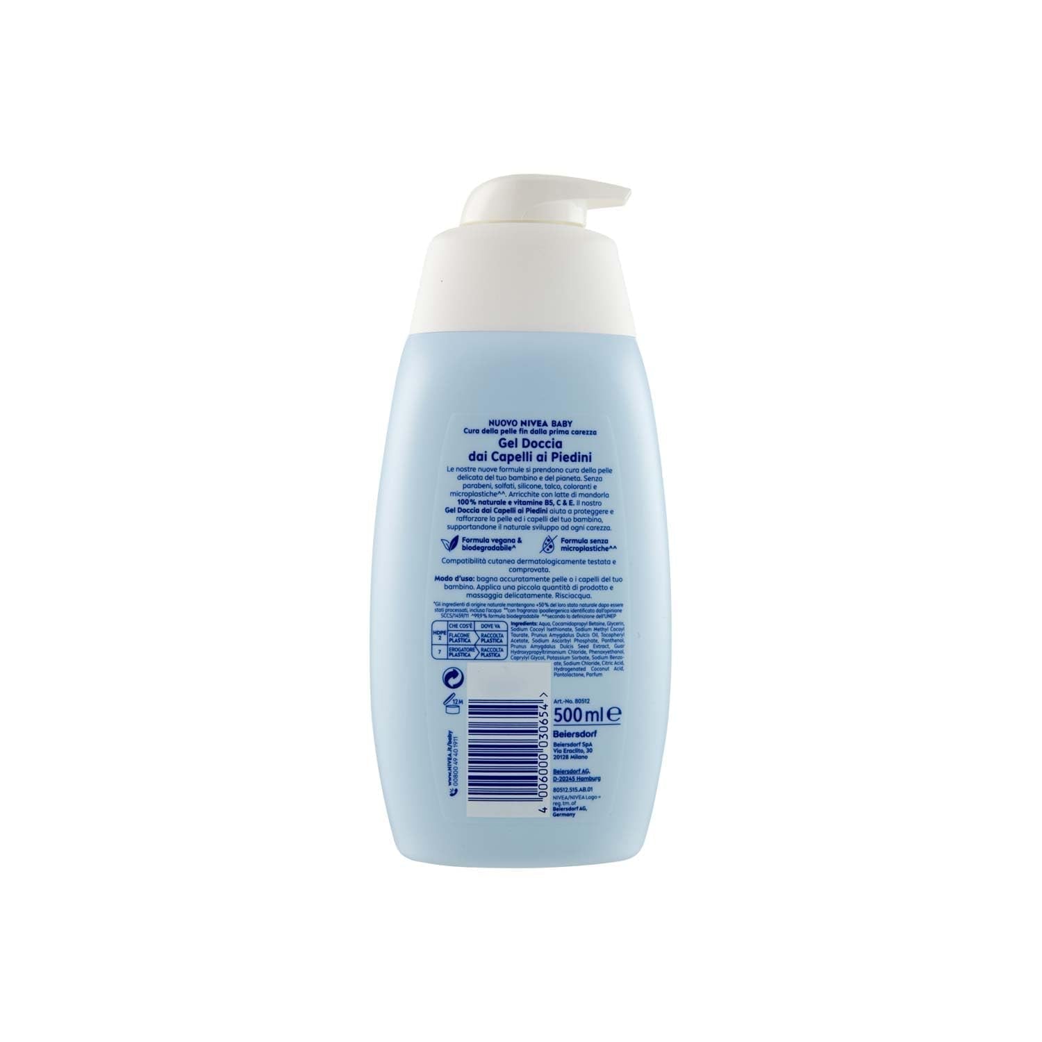 NIVEA BABY gel de duș pentru păr pe picioare 500 ml, baie cu bule pentru copii pentru piele și păr moale și curat, baie pentru copii cu protecție împotriva lacrimilor, șampon hidratant și moale pentru copii Copii - Baie si Skincare Naty Shop