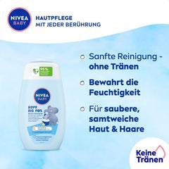 NIVEA BABY head to toe bath & shampoo, șampon blând vegan pentru copii pentru piele și păr cu ulei de migdale, gel de duș relaxant cu formulă hipoalergenică fără parabeni și microplastice (200 ml) Copii - Baie si Skincare Naty Shop