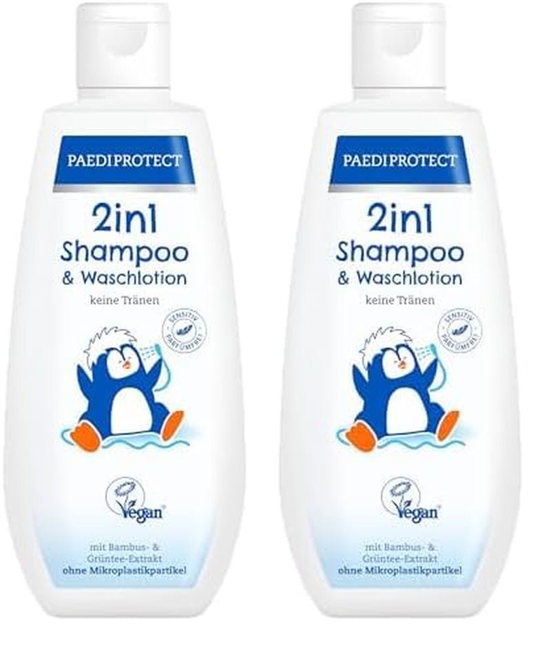 PAEDIPROTECT Shampoing et lotion lavante 2en1 pour bébés et enfants 200 ml, nettoyage délicat et cheveux sans parfum ni microplastiques, le gel douche hydrate les peaux sèches et sensibles, également pour adultes Enfants - Bain et Soin Naty Shop Blanc 200 Ml (pack de 2)