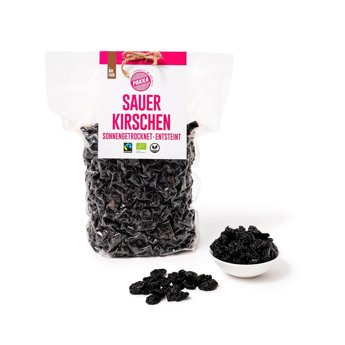 PAKKA - Cerises biologiques séchées au soleil du commerce équitable 750 g, cerises biologiques récoltées à l'état sauvage, sans pépins, non sucrées directement auprès de petits agriculteurs de Samarkand, Ouzbékistan, végétaliennes, 750 g Naty Shop Produits déshydratés variante 1 : 750 G (1 paquet)