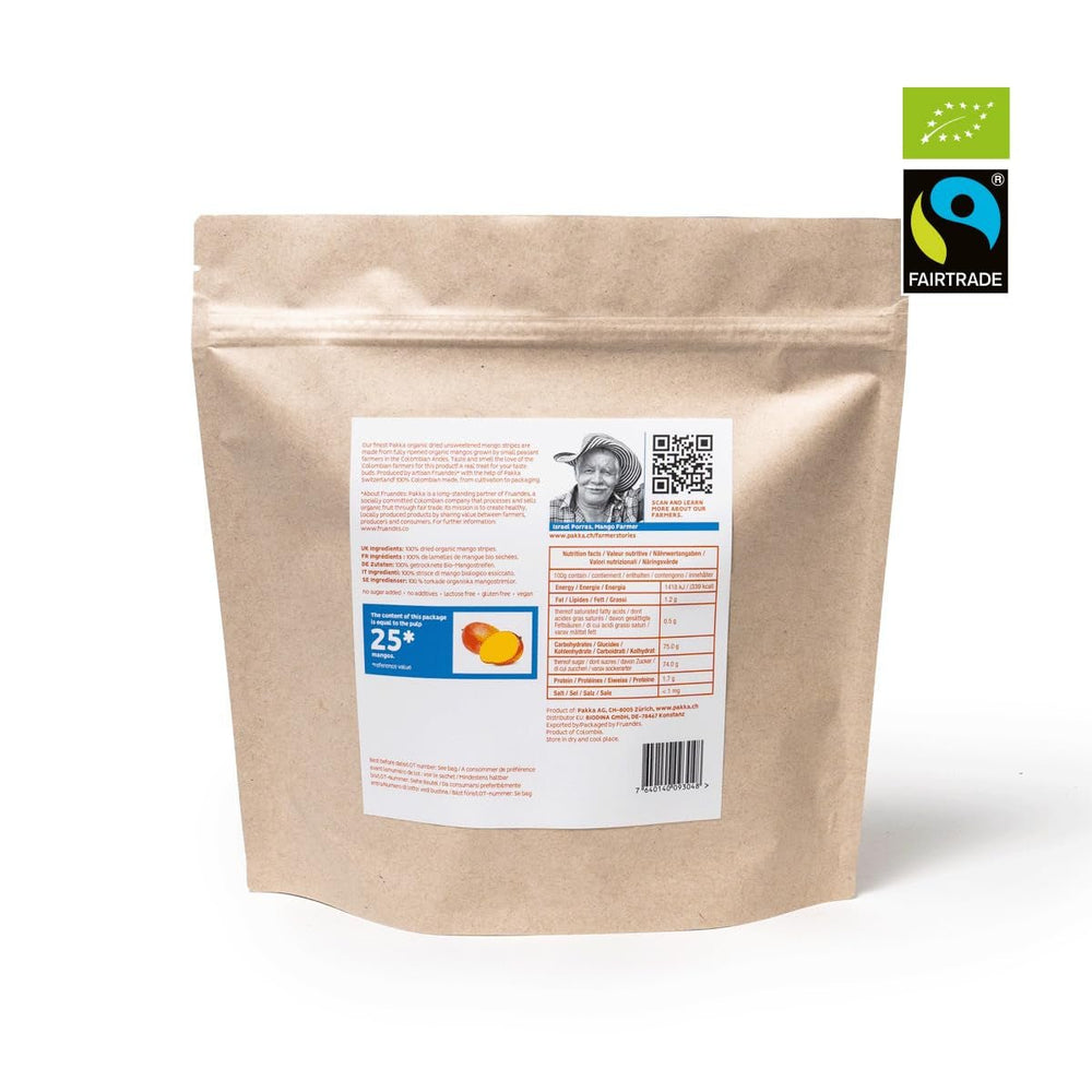 Mangues bio équitables PAKKA 1kg, morceaux de mangues séchées bio et équitables, non sucrées, non sulfurées, produites et conditionnées directement par le producteur en Colombie, vegan 1kg (1 paquet) Produits déshydratés Naty Shop